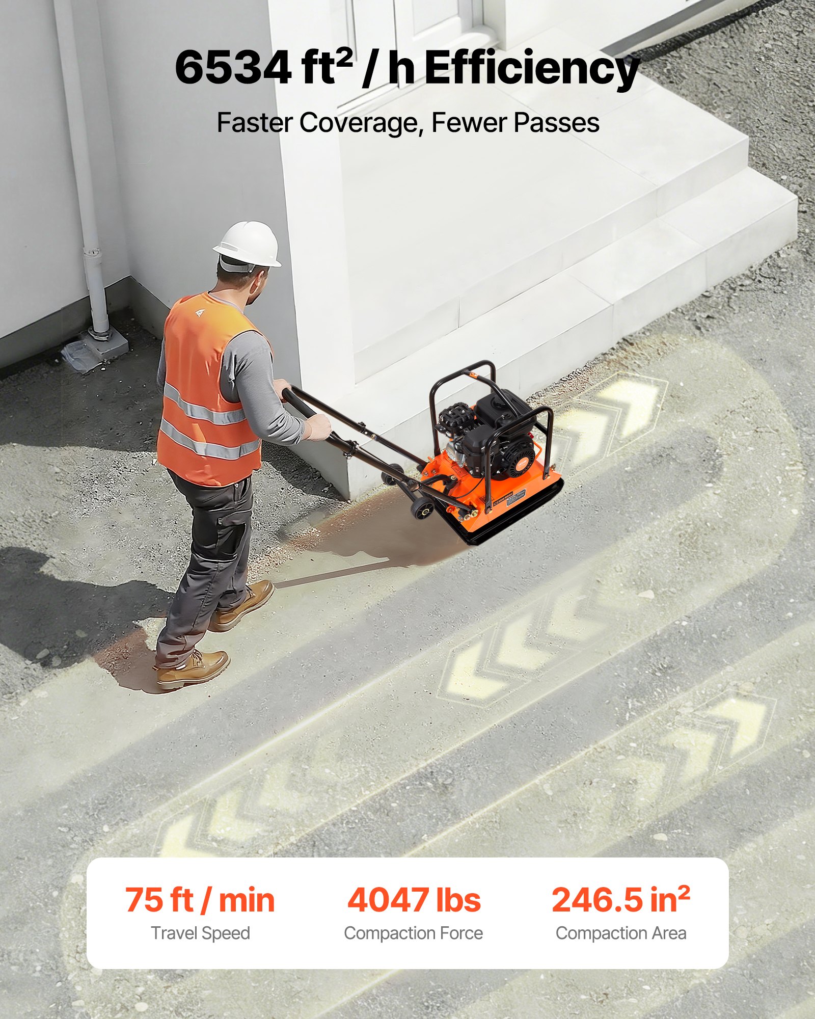 Plate Compactor, 6.5 HP 196CC Gas Engine, 5700 VPM Vibrating Ground Rammer, 4047 Lbs Compaction Force, 21 X 16 In Plate, Walk Behind Compactor For Paver Landscaping, Asphalt, Foundation, Soil