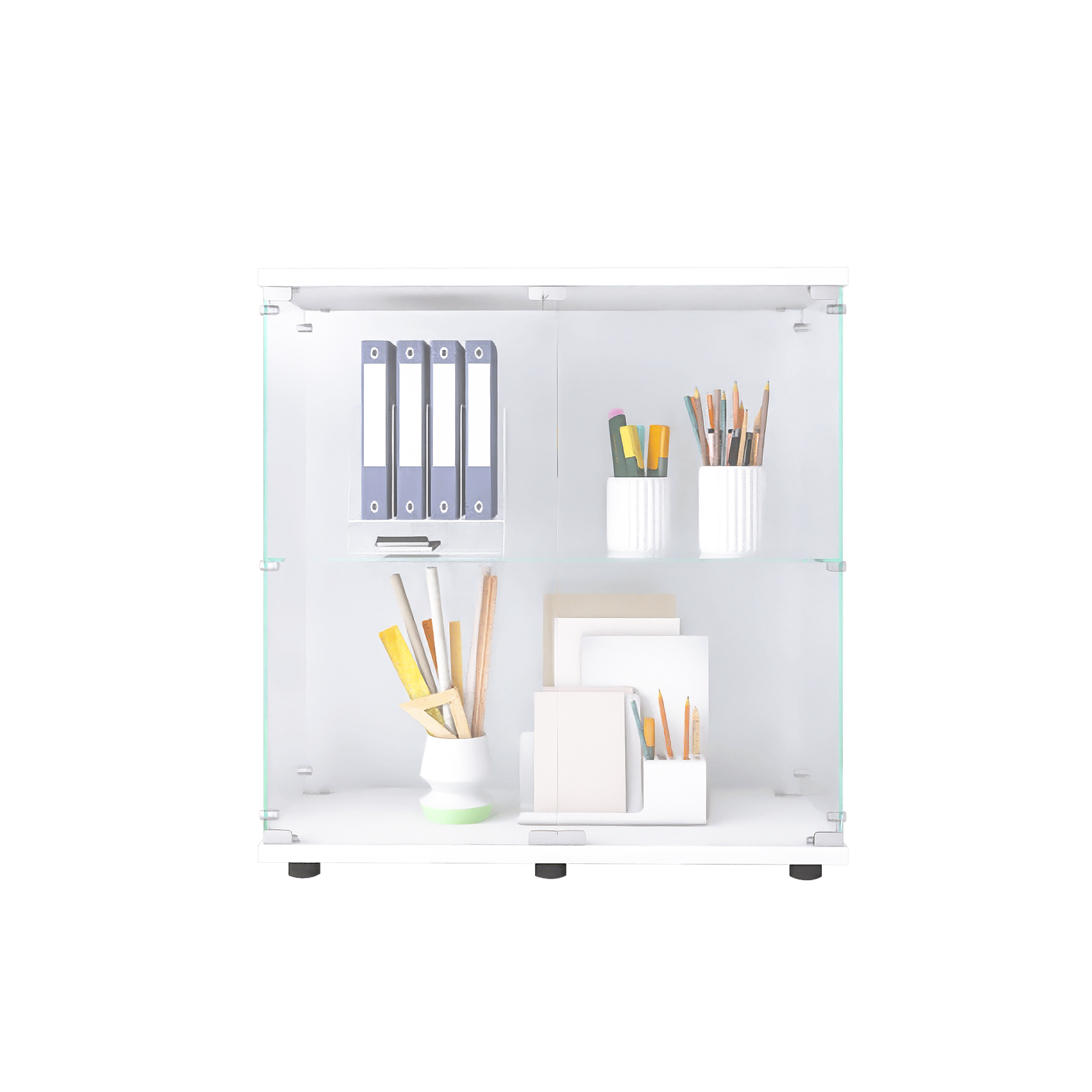 White Two Door Glass Display Cabinet Floor Standing Curio Shelves_voghion.com