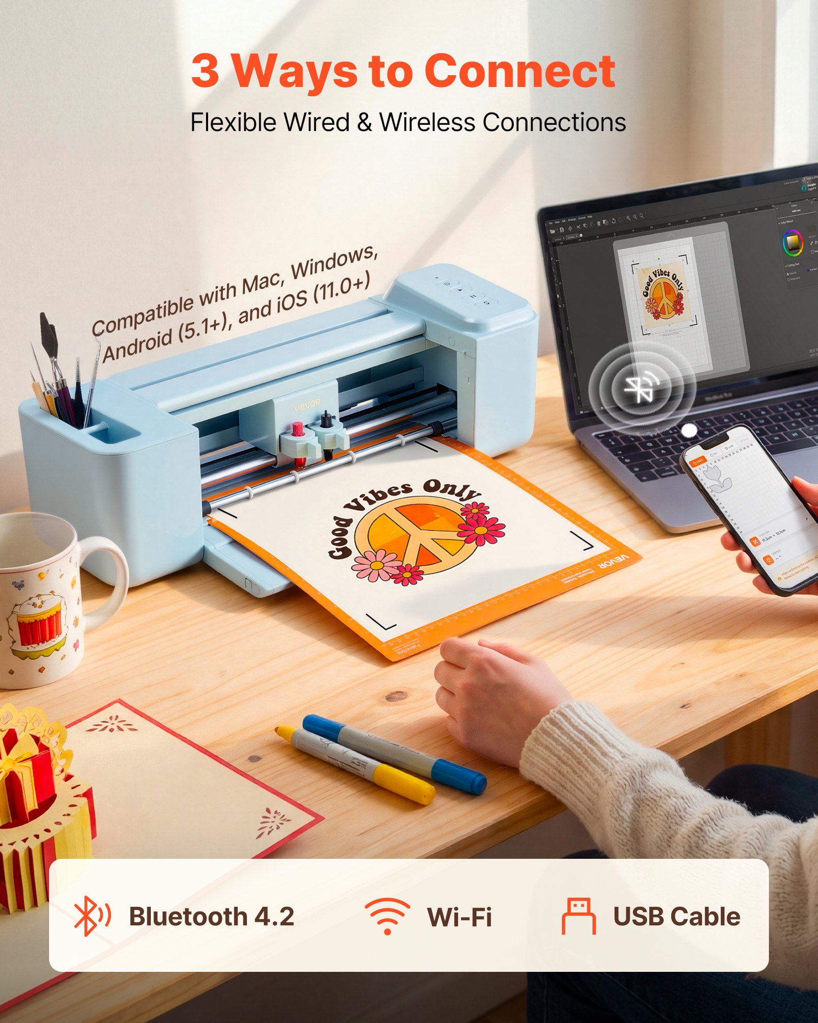 Vinyl Cutting Machine, 12 In, Button-Controlled Vinyl Cutter, 5000+ Built-in Design Resources, Compatible With Mac, Windows, Android And IOS, For Creating Customized Crafts Cards, Home Decor