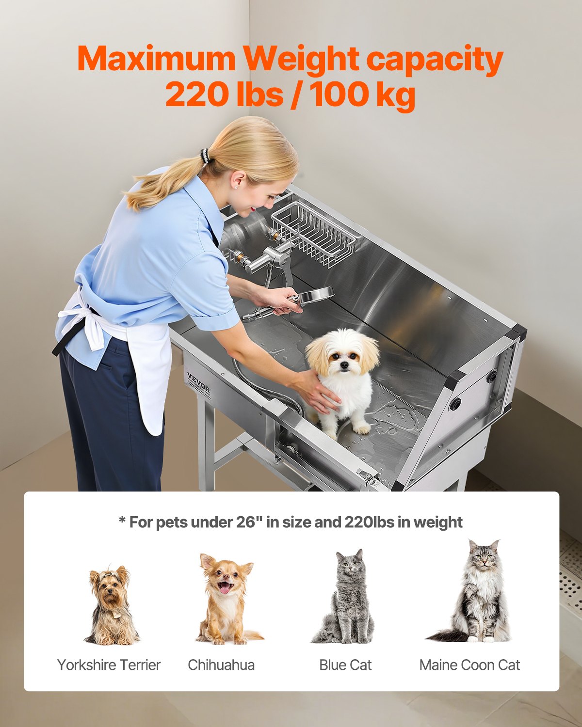 34" Dog Washing Station, Stainless Steel Pet Grooming Tub Bathtub, Professional Dog Wash Sink With Shower, Faucet, Soap Holder, Non-Slip Stairs Easy-Clean Design For Small Pets Cats (Right Door)