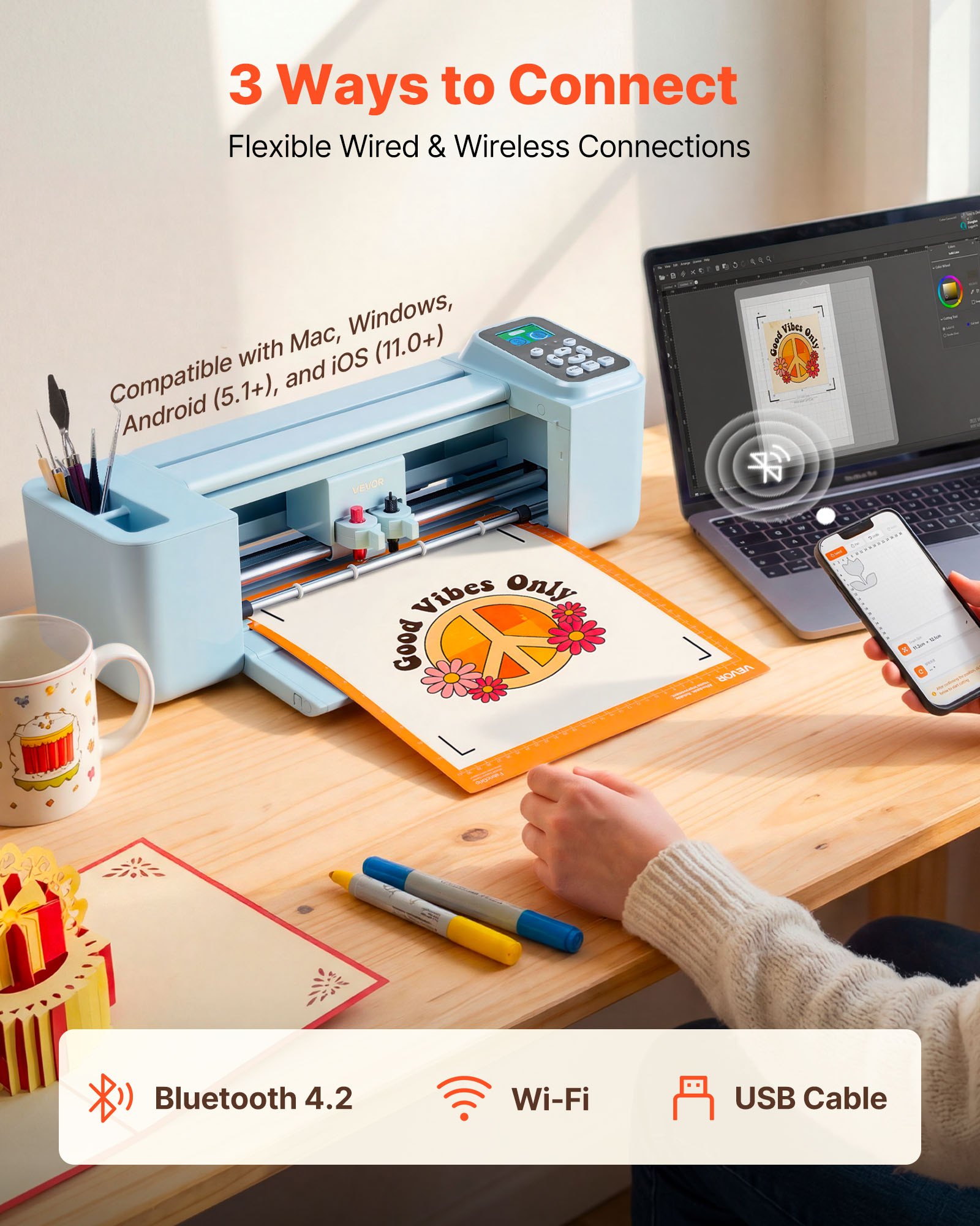 Vinyl Cutting Machine, 12 In, Button And Screen Controlled Vinyl Cutter With Materials And Tool Kit, 5000+ Built-in Design Resources, Compatible With Mac, Windows, Android And IOS, For Crafts