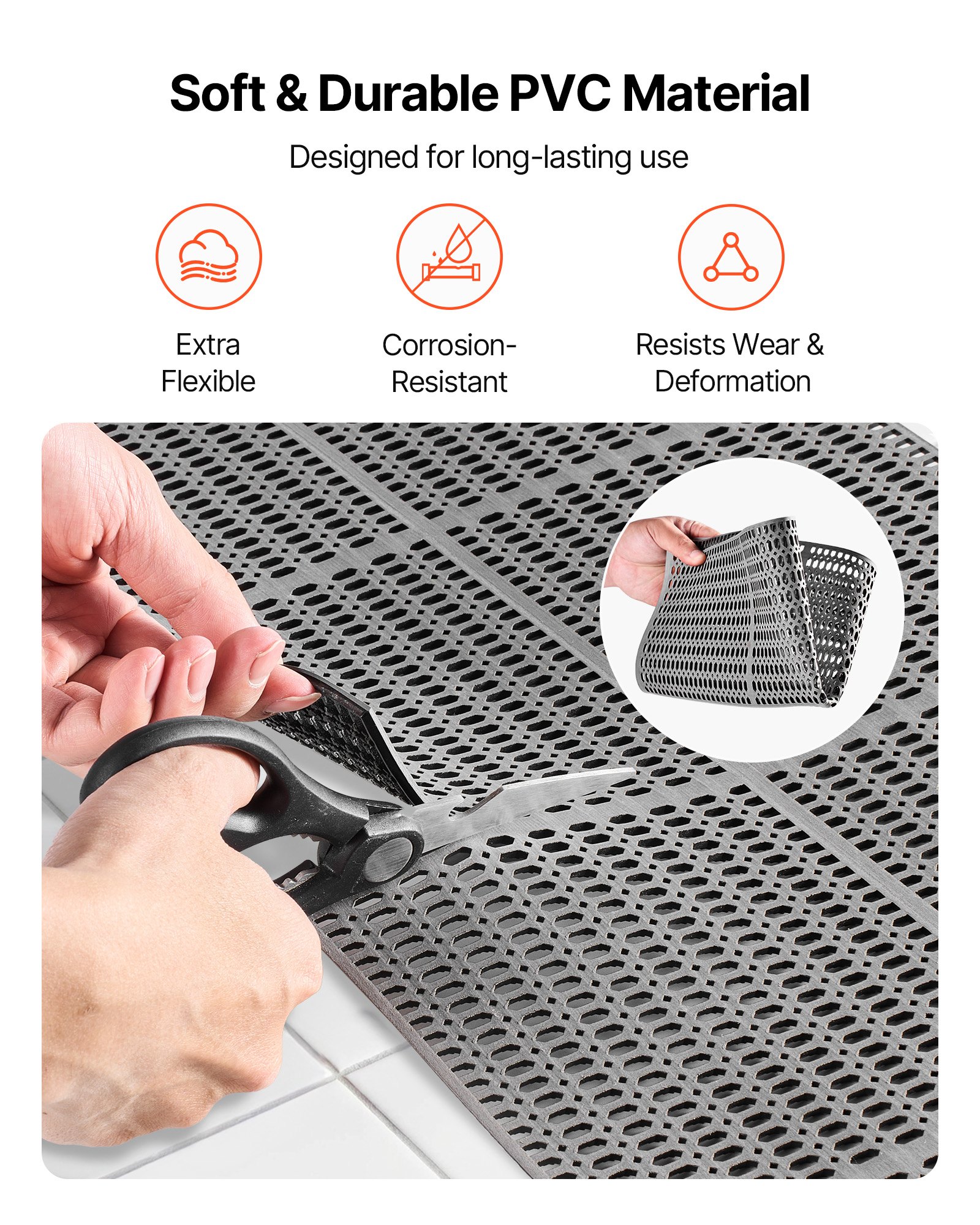 Drainage Mat, 3 X 50 Ft, PVC Non Slip Commercial Floor Mat, Wet Area Water Drain Splash Matting Hollow Doormat Roll, For Outdoor Indoor Restaurant Swimming Pool Patio Bathroom Washroom, Black