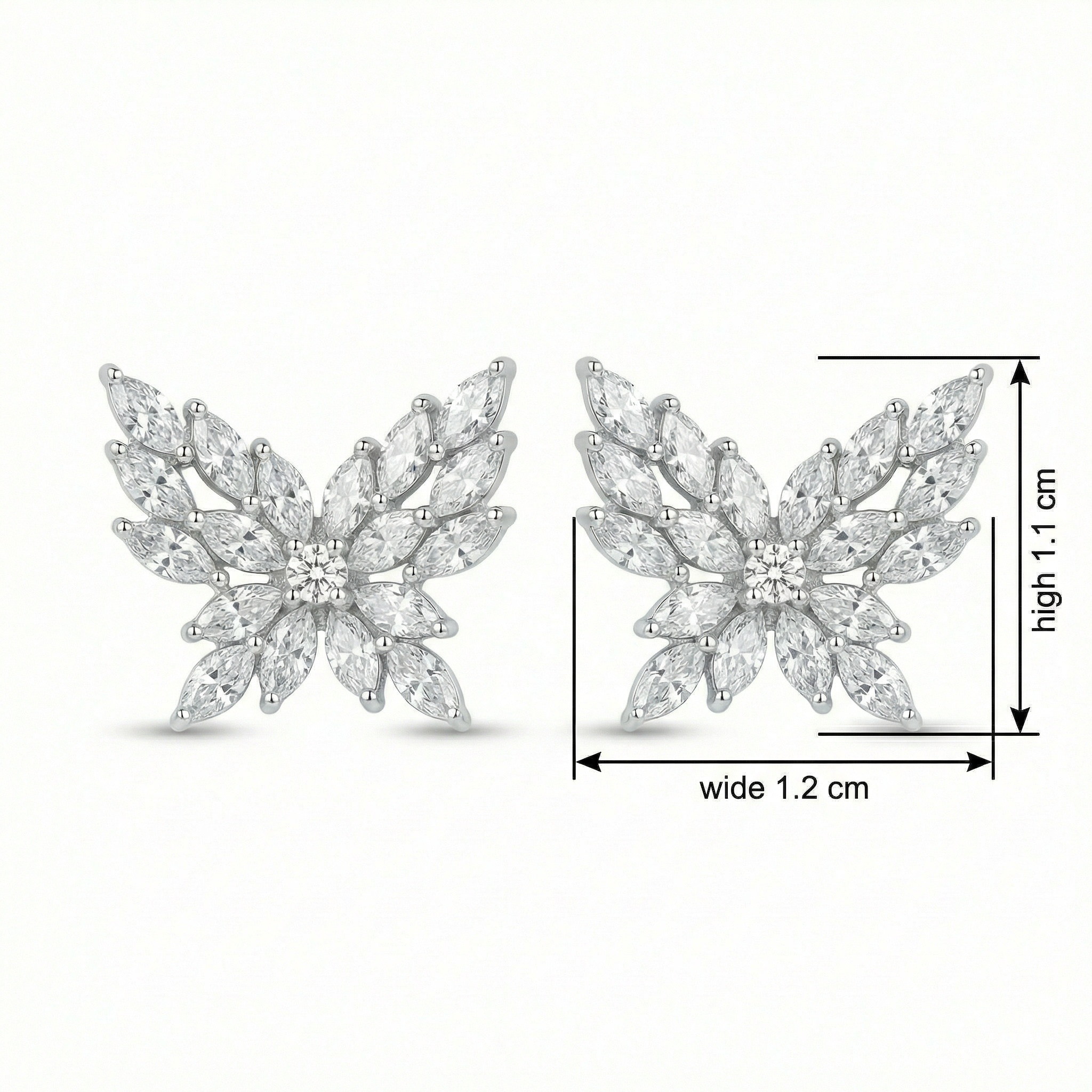925 Sterling Silver Sparkling Marquise Cut Gemstone Butterfly Stud Earrings in Elegant Sterling Silver