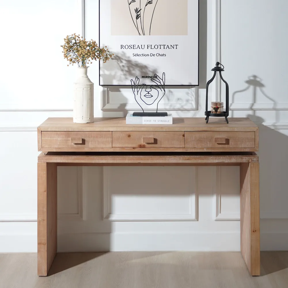 Rustic Wooden Console Table With 3 Drawers, 47in Entryway Table With Drawers, Wood Console Table For Entry Way, Hallway,Foyer, Corridor, Office