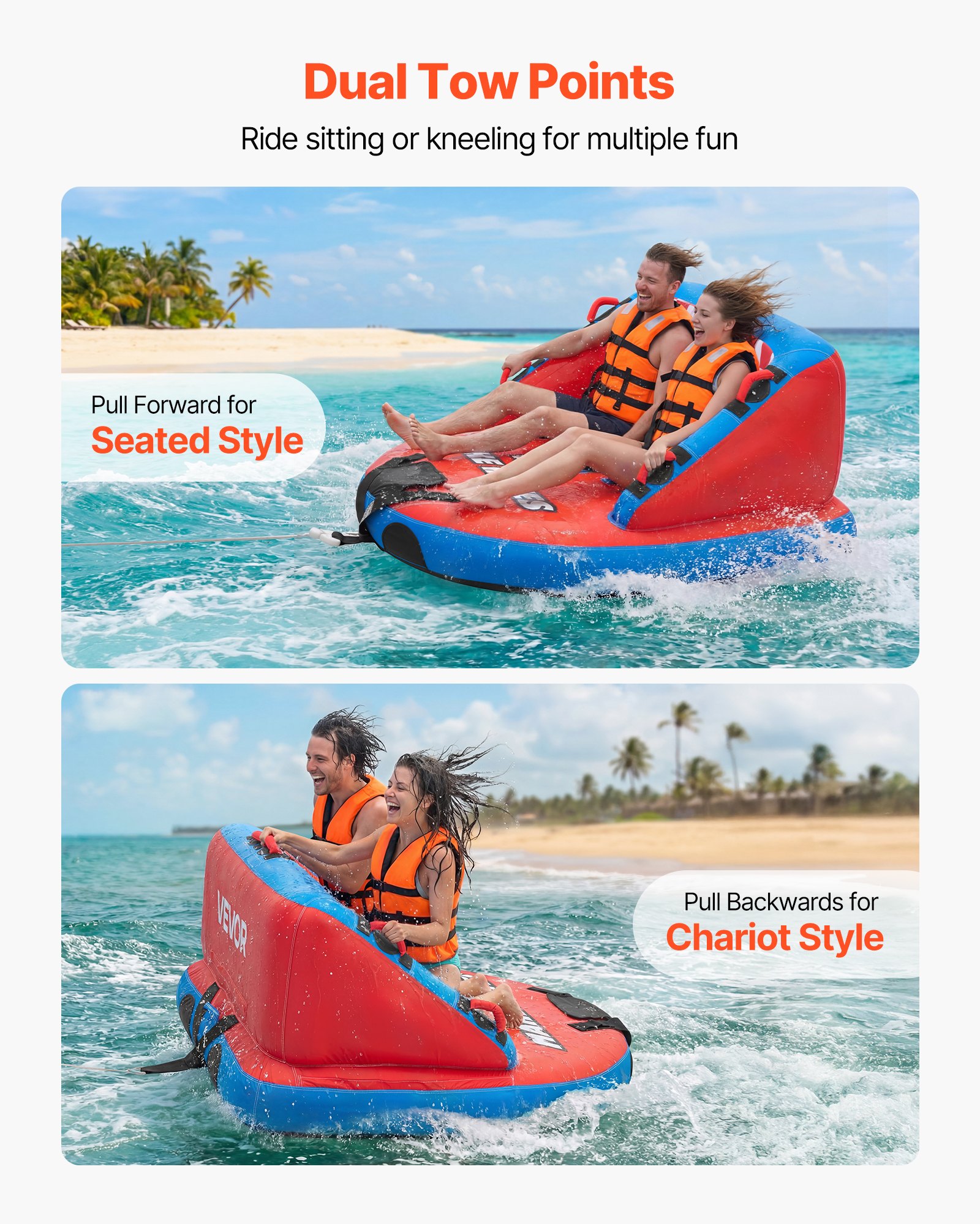 Towable Tubes For Boating, 2-Rider Inflatable Towable Tube For Boat To Pull, 340 Lbs Capacity Water Sports Boating Tubes - With Full Nylon Cover, Dual Tow Points, Safety Valve & Padded Handles