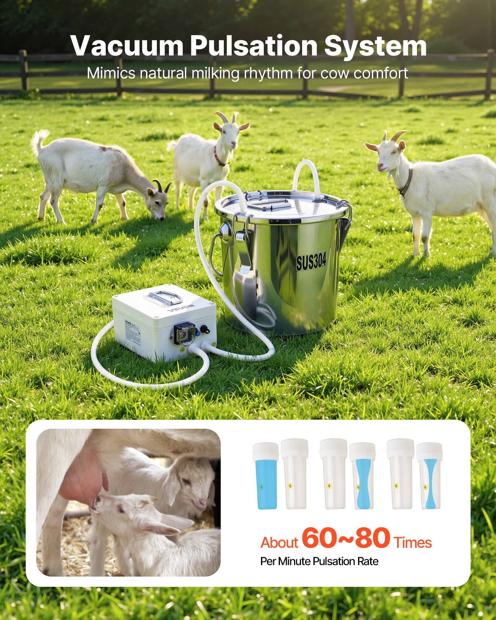 Goat Milking Machine, 0.8 Gal / 3 L Food-Grade Stainless Steel Bucket, With 5200 MAh Rechargeable Battery, 2 Teat Cups, Cordless Portable Pulsation Vaccum Electric Milking Machine For Goats Only