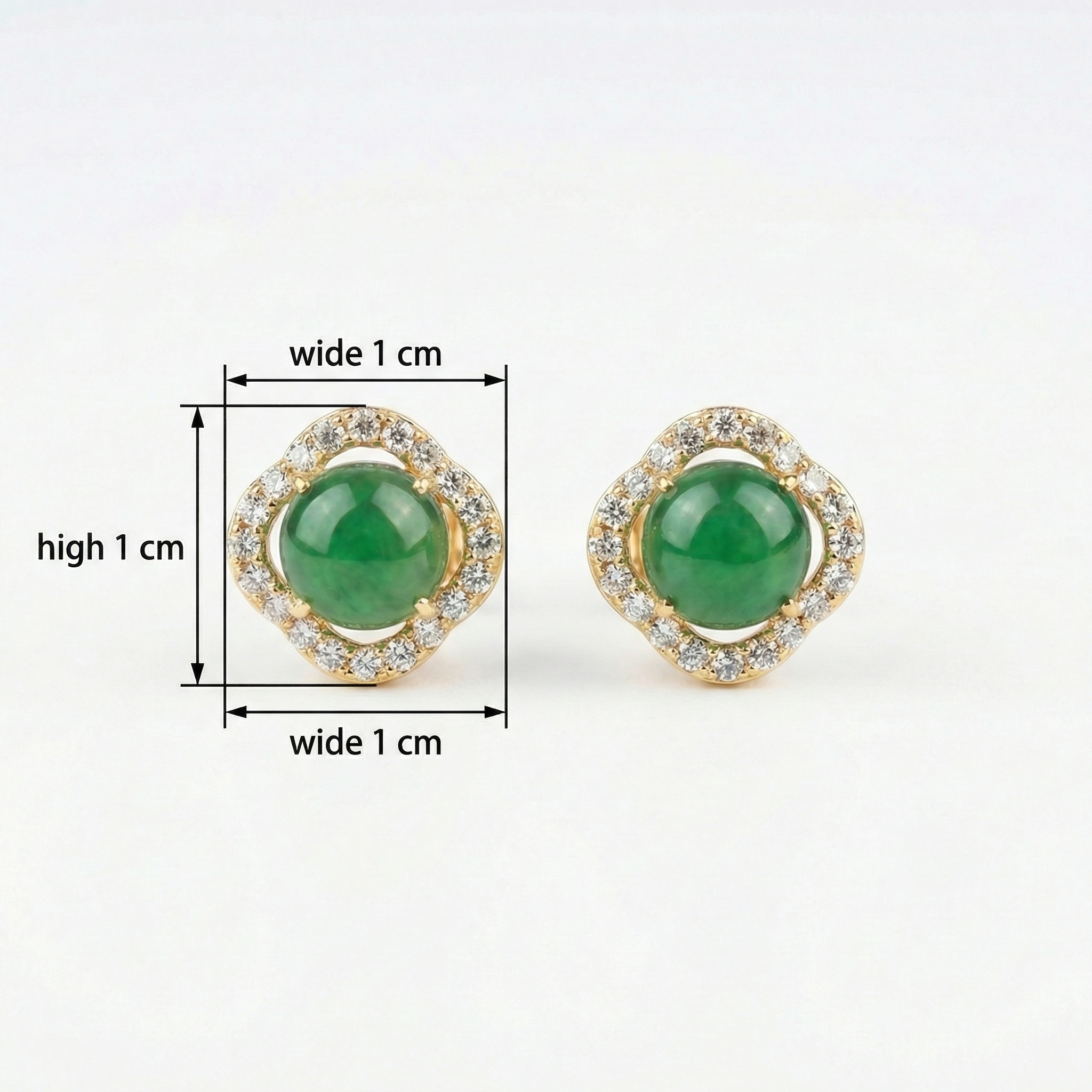 925 Sterling Silver Elegant Scalloped Green Jade Cabochon Earrings with Sparkling Diamond Halo 