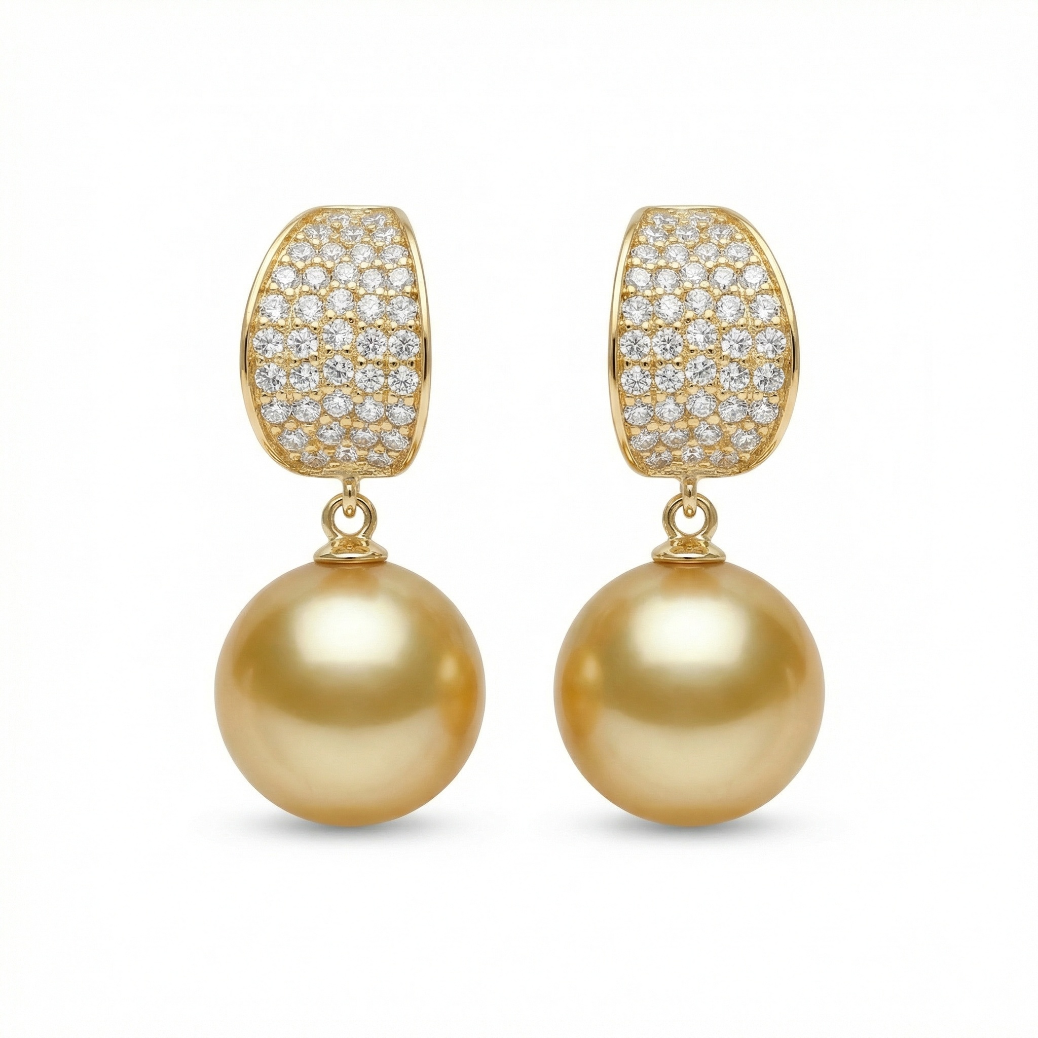 925 Sterling Silver Radiant Honey-Toned Pearl and Diamond Pavé Drop Earrings 