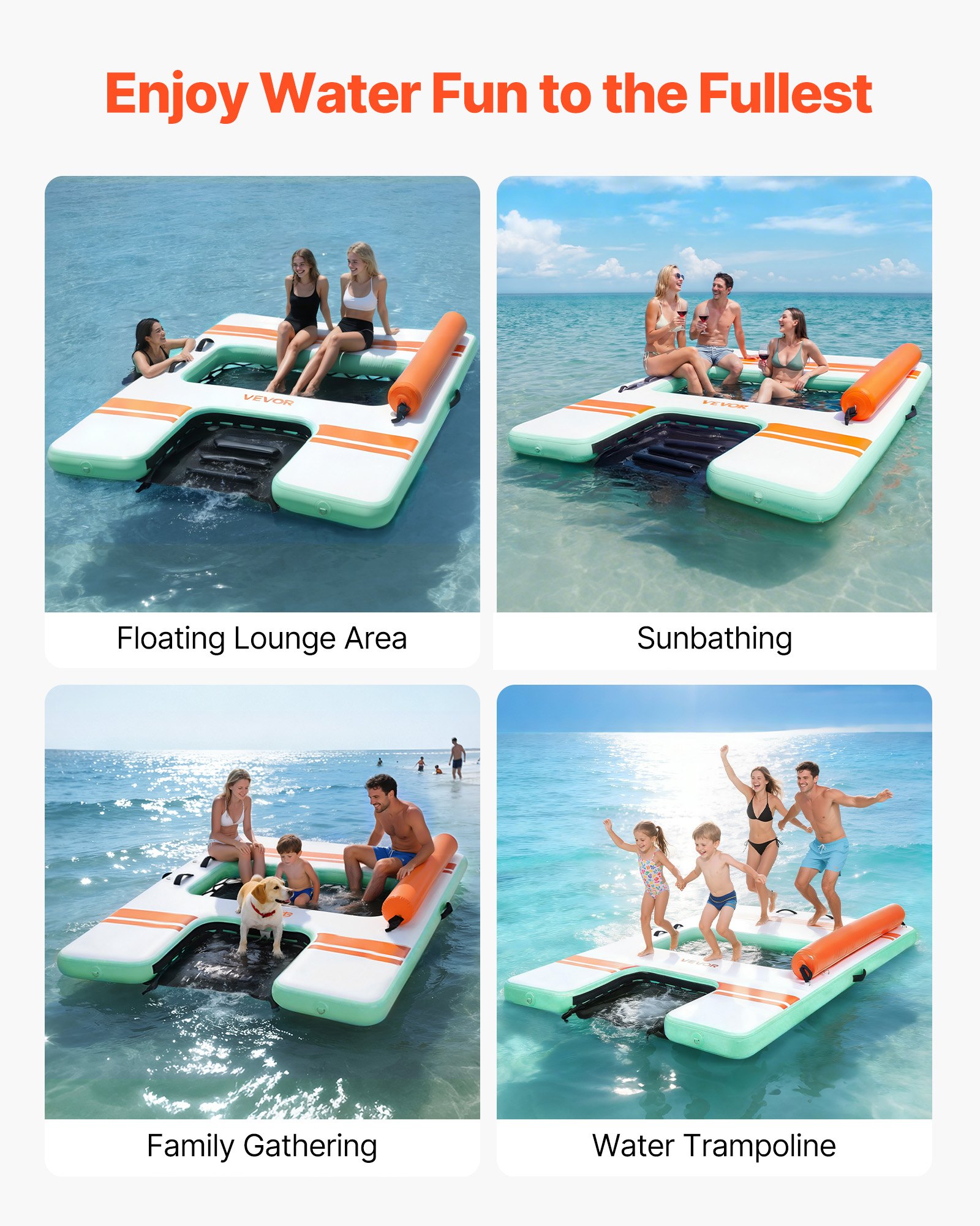 Inflatable Floating Dock, 8 X 6 FT Inflatable Dock Platform, Non-Slip Water Air Mat With Portable Carrying Bag And Detachable Ladder, Floating Water Platform Island Raft For Pool Beach Ocean