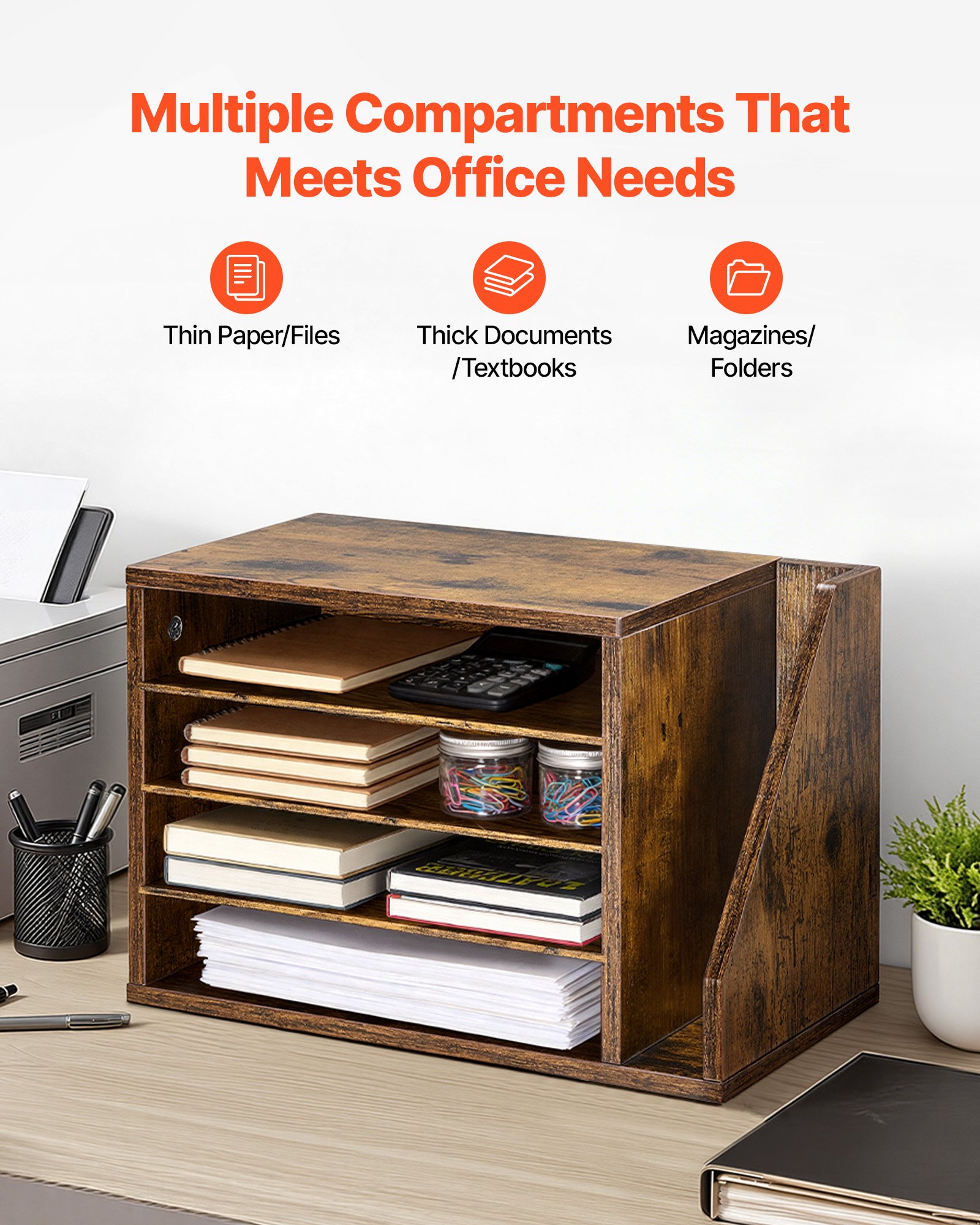 Literature Organizer, 4 Compartments Office Mailbox With Detachable Shelves, Wooden Mailbox Sorter With Side… - 6