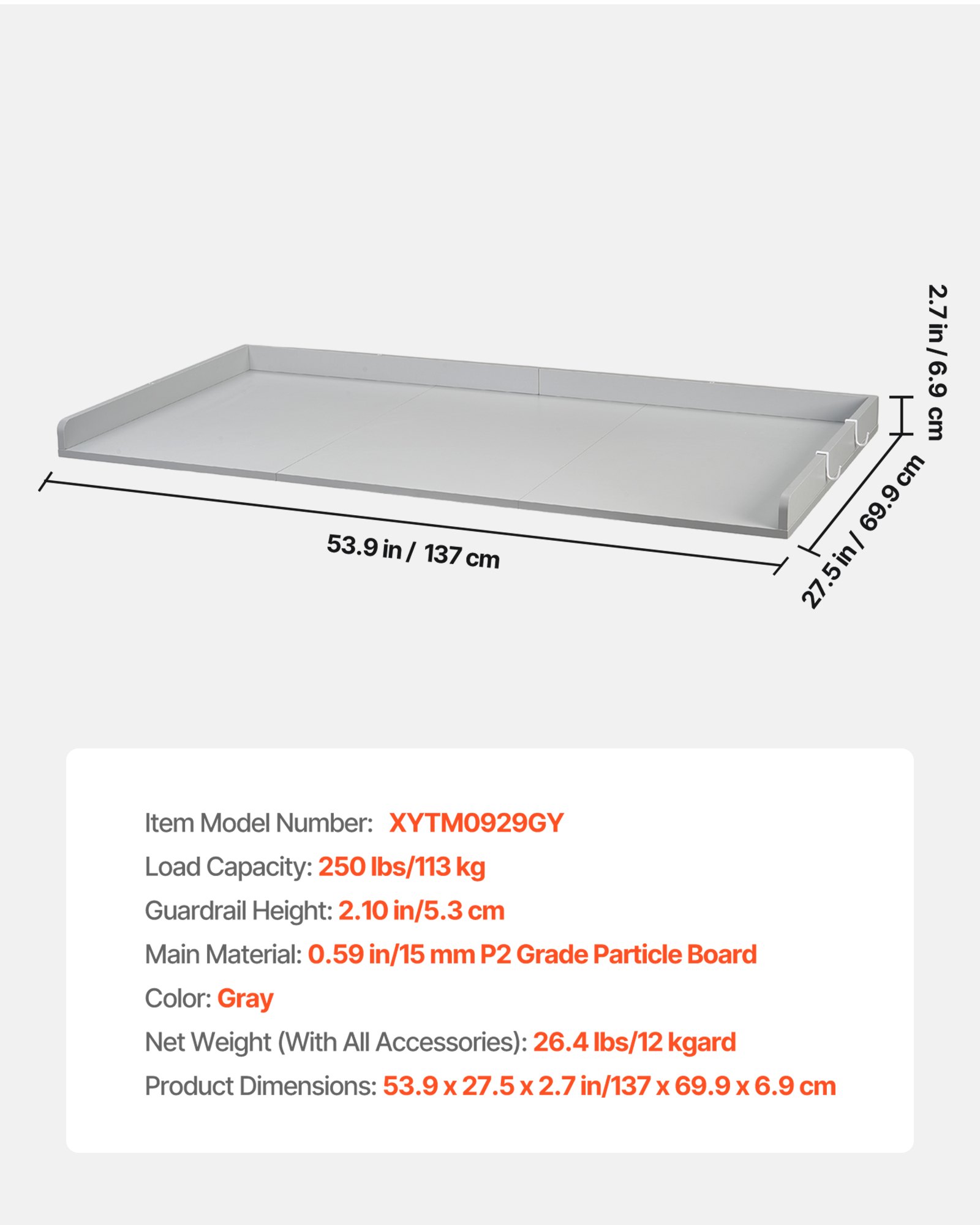 Washer Dryer Countertop, 54 X 27.5 In Wooden Washer And Dryer Topper With Edge & 2 Hooks, Water-Resistant Laundry Machine Topper For Laundry Closet Pantry Counter Organization And Storage, Gray - Image 1