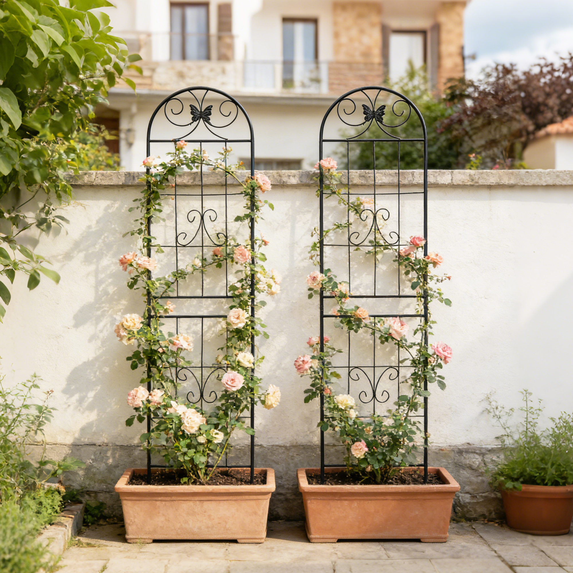 2 Pack Metal Garden Trellis 86.7  X 19.7  Rustproof Trellis For Climbing Plants Outdoor Flower Support Black