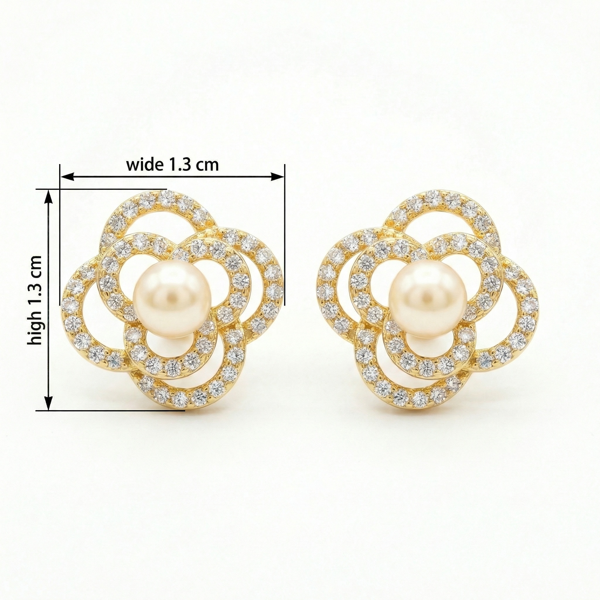 925 Sterling Silver Elegant Pearl Stud Earrings with Sparkling Diamond Accents in a Floral Swirl Design