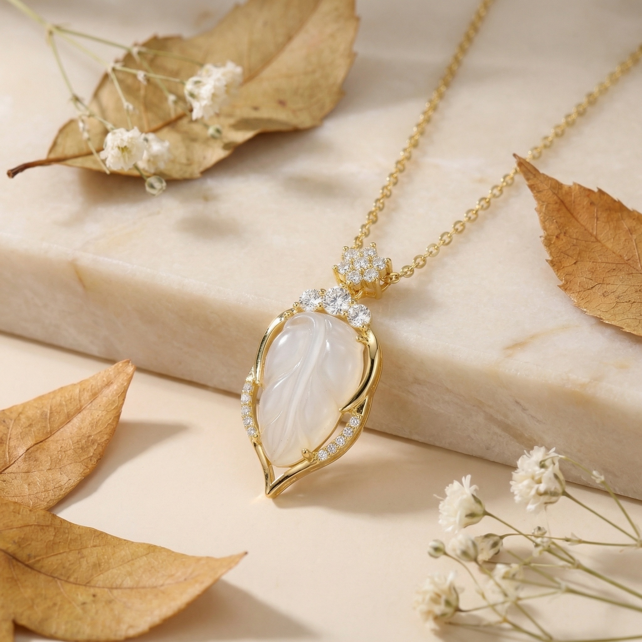 Sterling Silver Jade Leaf Necklace