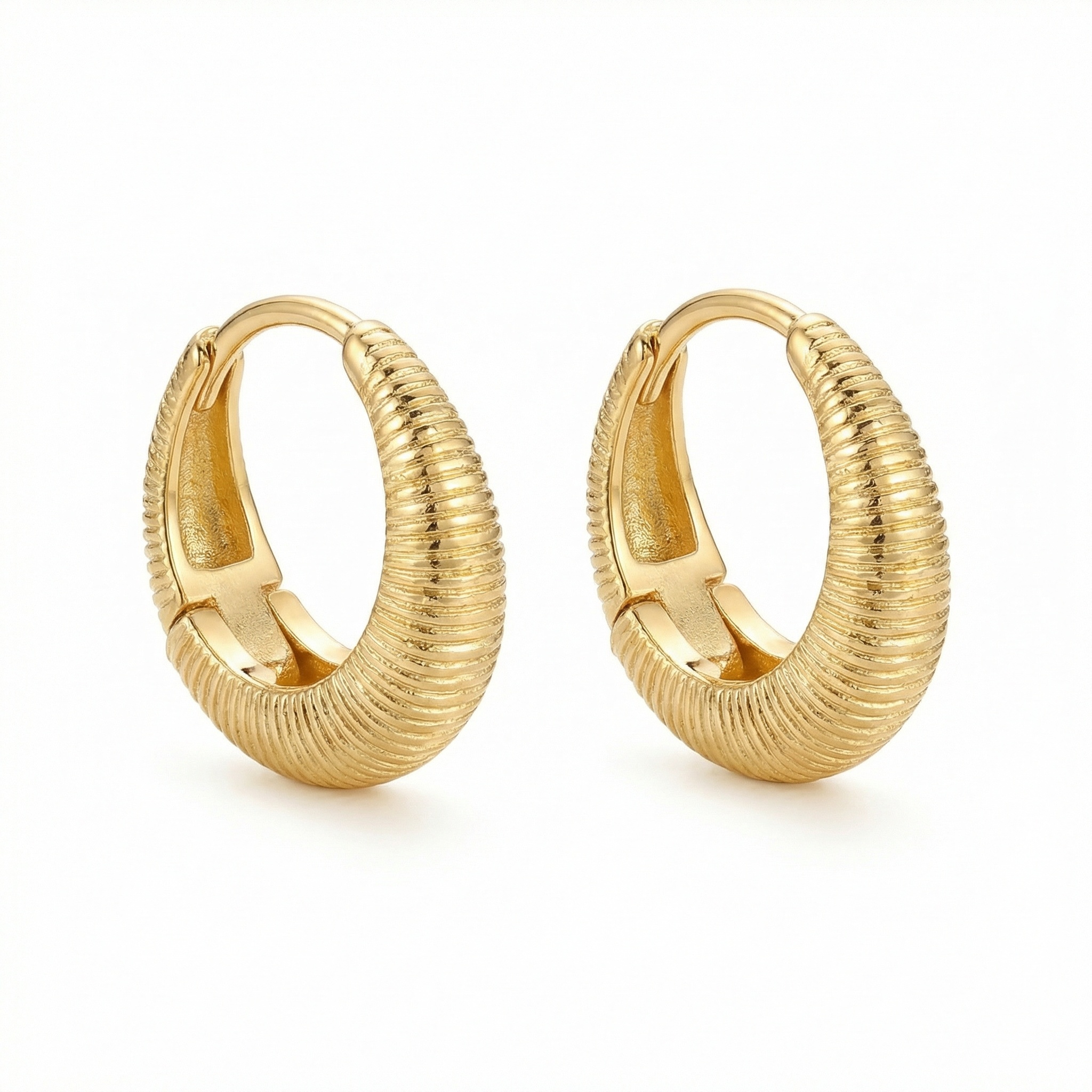 925 Sterling Silver Elegant Textured Ribbed Huggie Hoop Earrings for a Radiant Look 