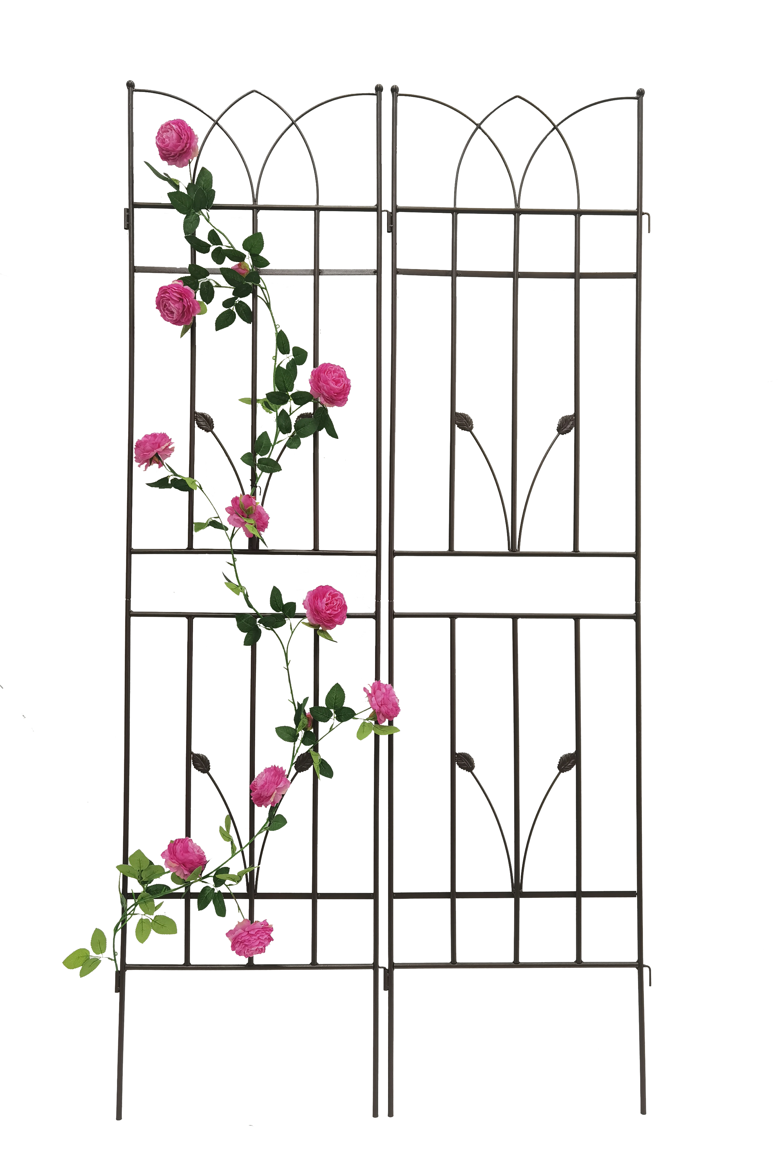 Metal Garden Trellis Set For Climbing Plants Rustproof Brown_voghion.com