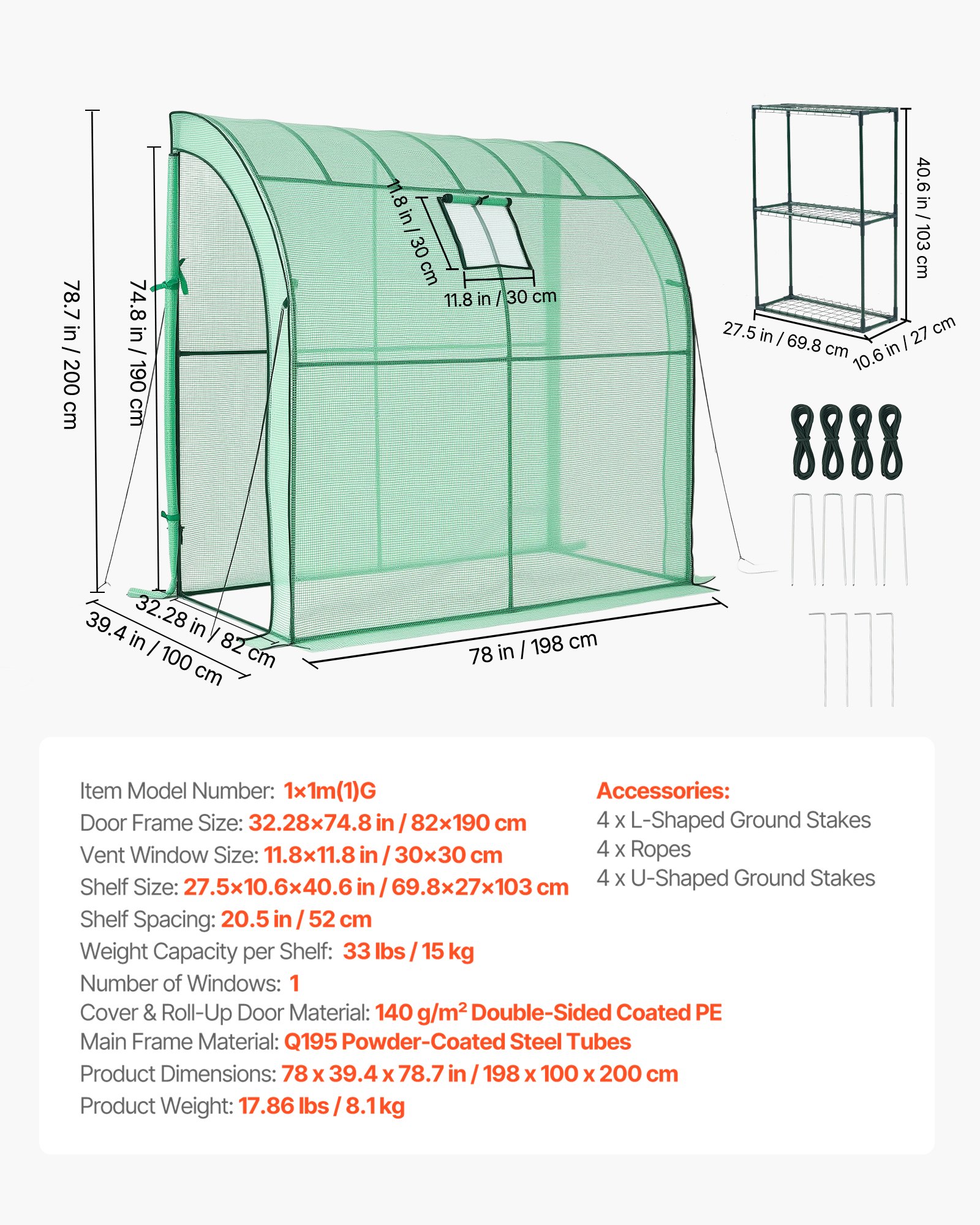 Walk-in Green House, 78 X 39.4 X 78.7 In, Greenhouse With Shelves, High Strength PE Cover With Zipper Door And Steel Frame, Assembly In Minutes, Suitable For Planting And Storage - Image 1