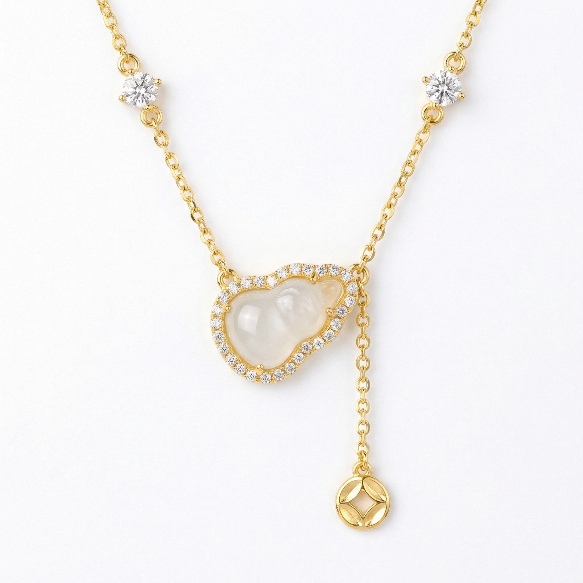 925 Sterling Silver Elegant Gourd Pendant Necklace with Shimmering Crystals and a Dainty Hanging Charm - Image 1