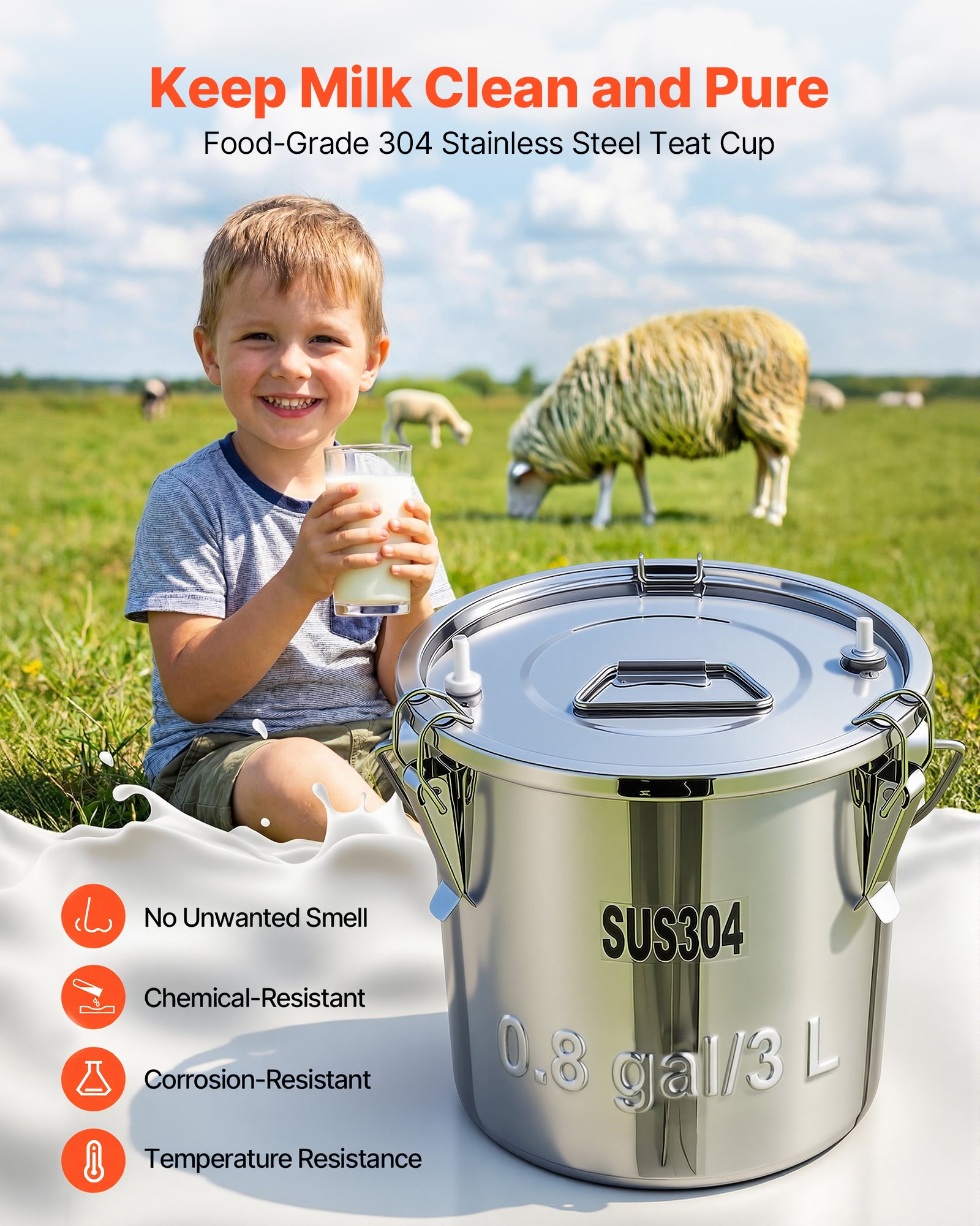 Goat Milking Machine, 0.8 Gal / 3 L Food-Grade Stainless Steel Bucket, With 5200 MAh Rechargeable Battery, 2 Teat Cups, Cordless Portable Pulsation Vaccum Electric Milking Machine For Goats Only