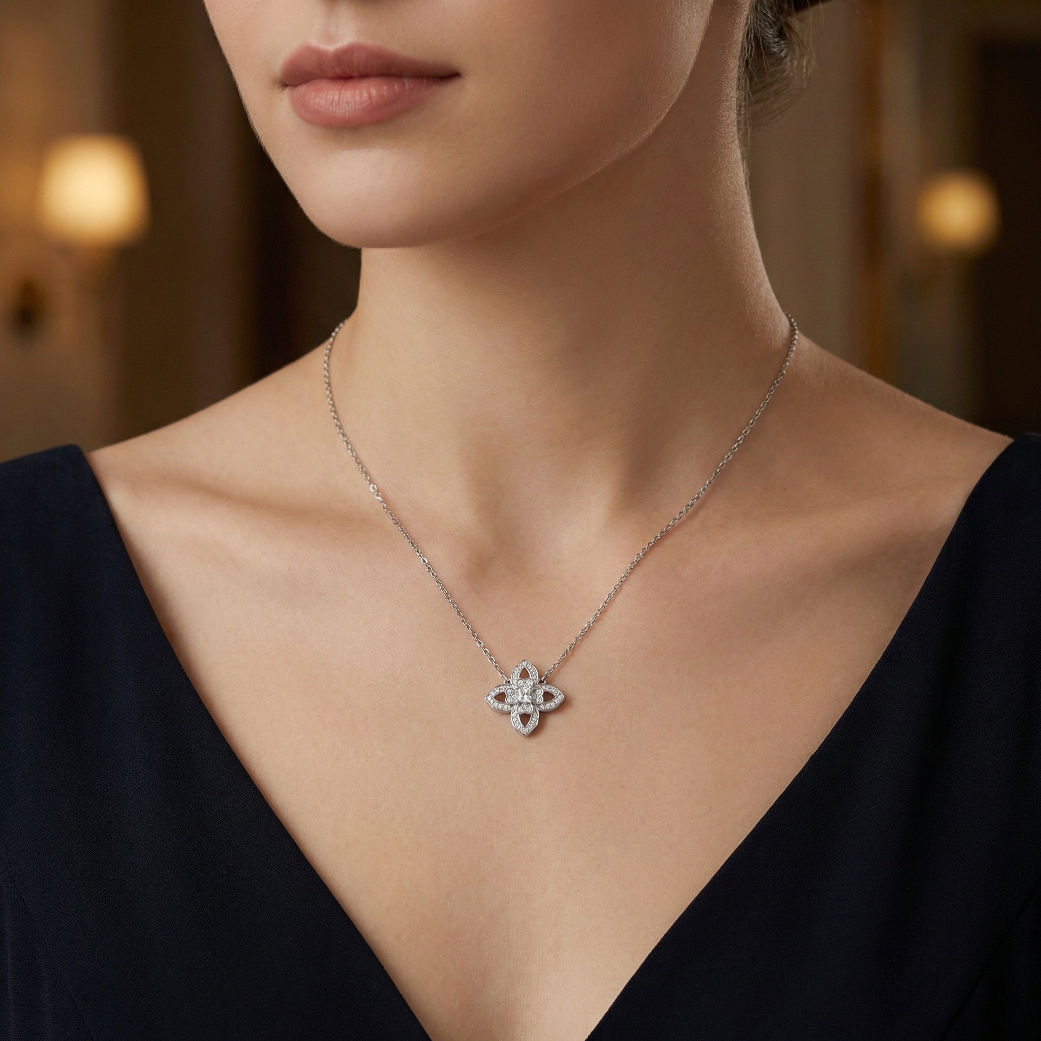 Sterling Silver Clover Pendant Necklace, picture 2 of 3