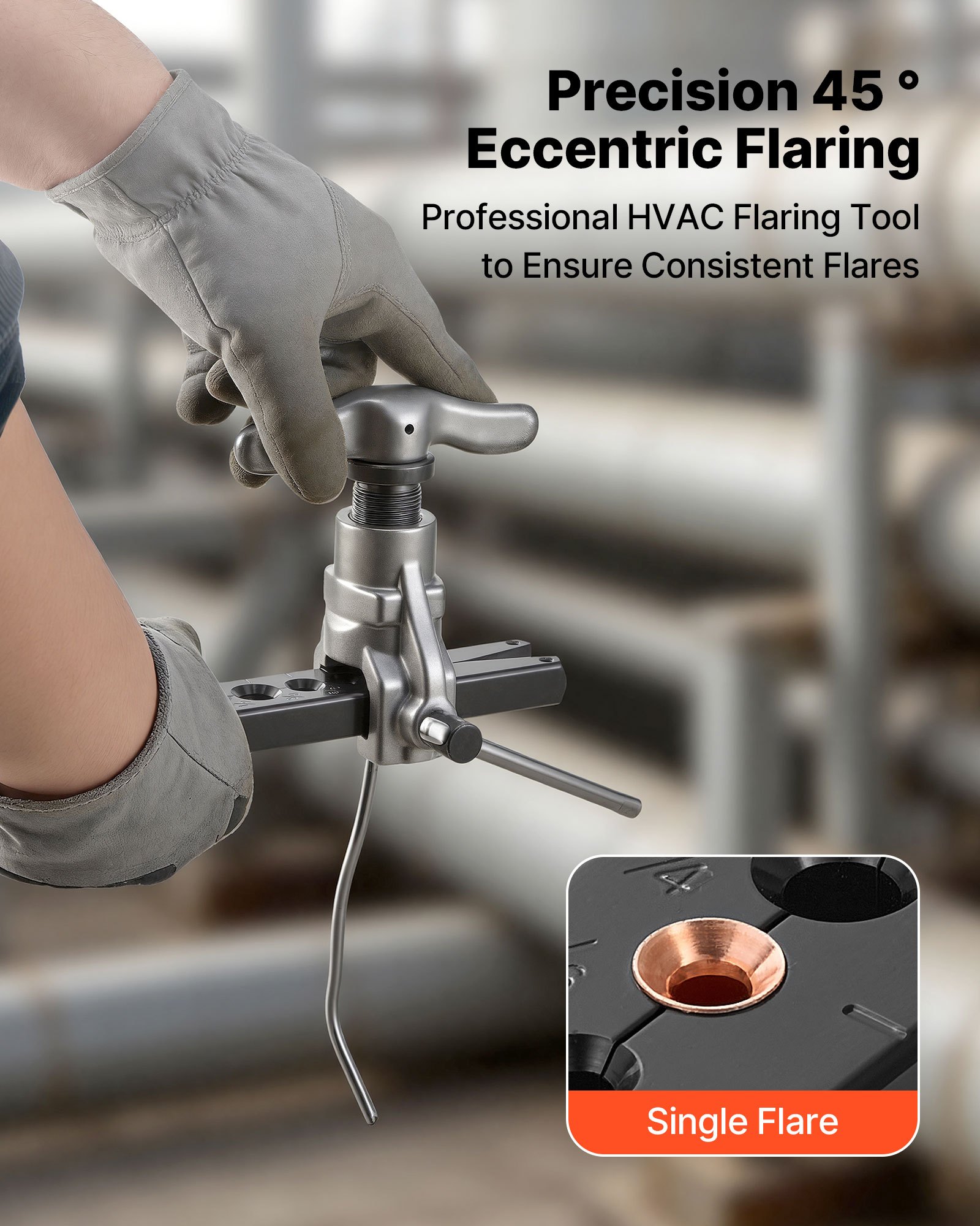 Flaring Tool HVAC, 45° Eccentric Single Flaring Tool For 3/16" - 3/4" Copper Aluminum Tubes, Copper Pipe Flare Tool Kit For Refrigeration Air Conditioner Repair - Toolbox Included