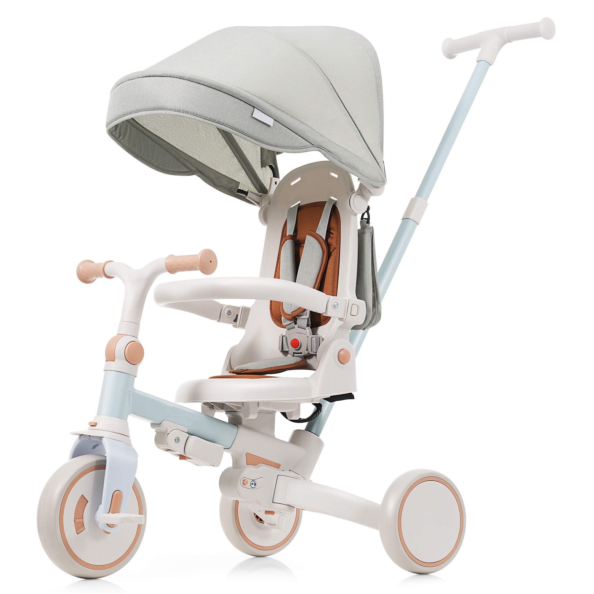 7 In 1 Baby Tricycle, Foldable Toddler Tricycle With Removable And Adjustable Parent Handle, Toddler Push Bike With Removable Pedal, Canopy, And Guardrail, Tricycle For 12-72 Months, Blue - Image 1