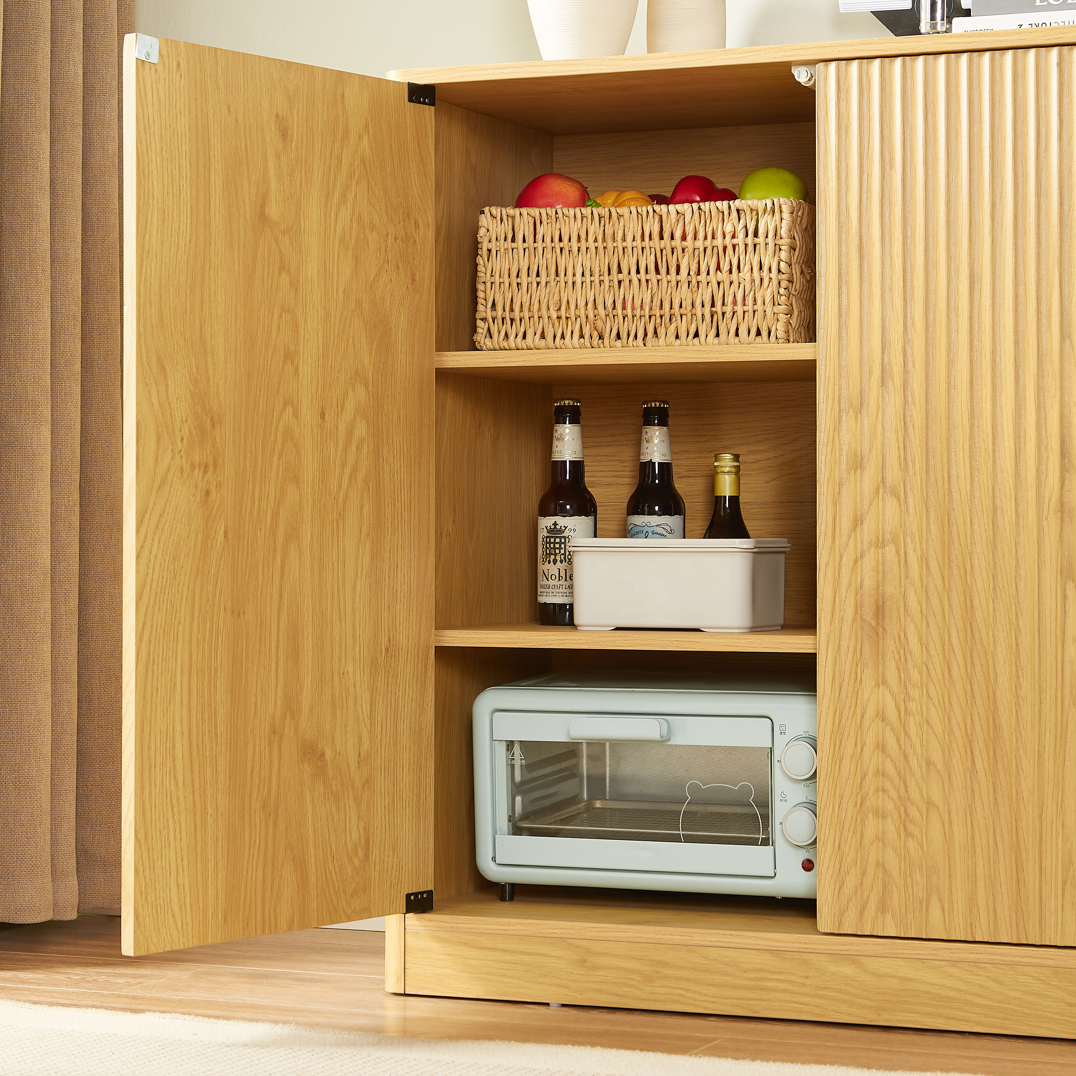 34.3  Modern Wavy Sideboard, Curved Contour Design Storage Cabinet, 2-door Cabinet With Storage Function, Suitable For Kitchen Bedroom Living Room, Natural, 34.3 L X 15.7 W X 34.3 H
