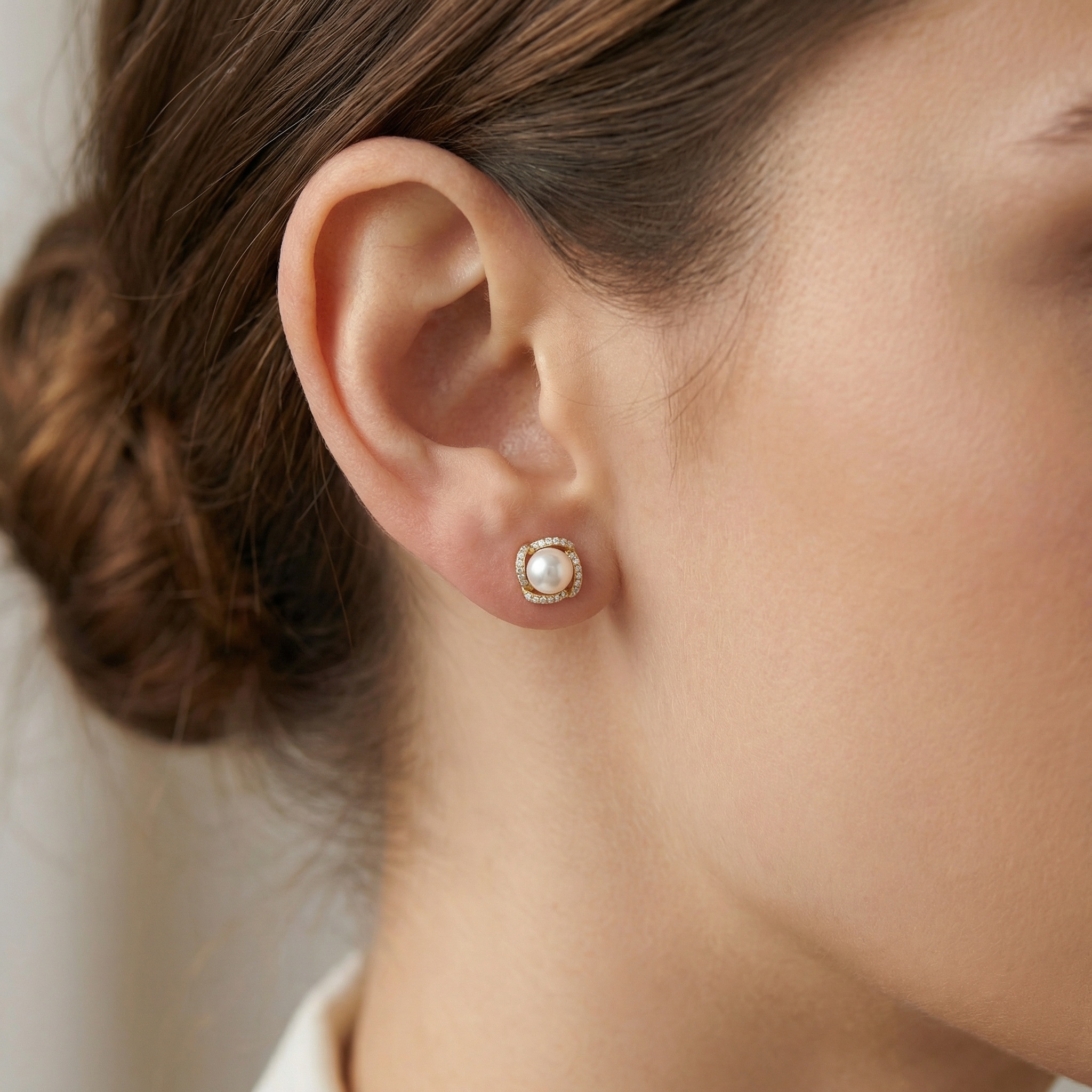 Sterling Silver Pearl Stud Earrings, picture 2 of 3