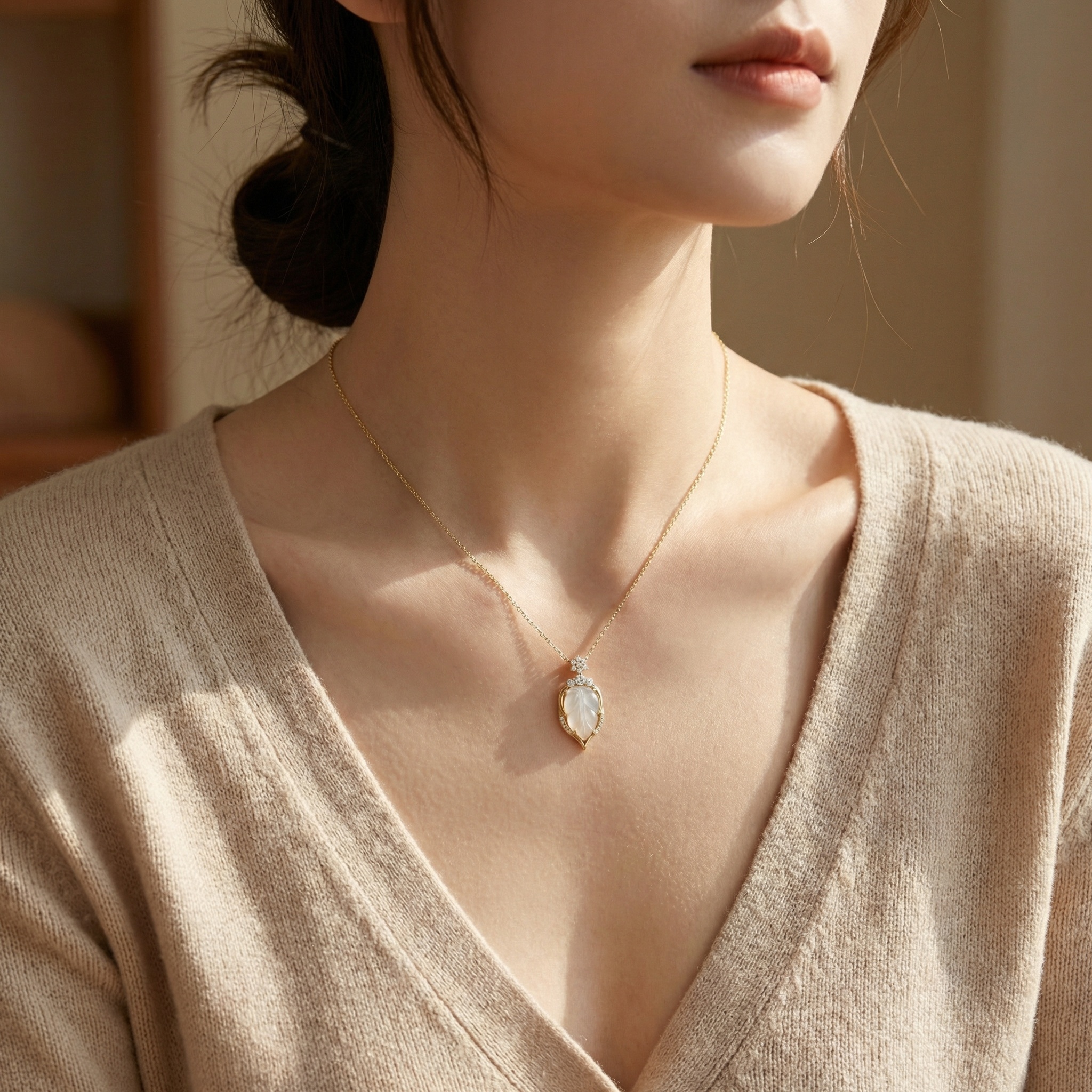 Sterling Silver Jade Leaf Necklace, picture 2 of 3