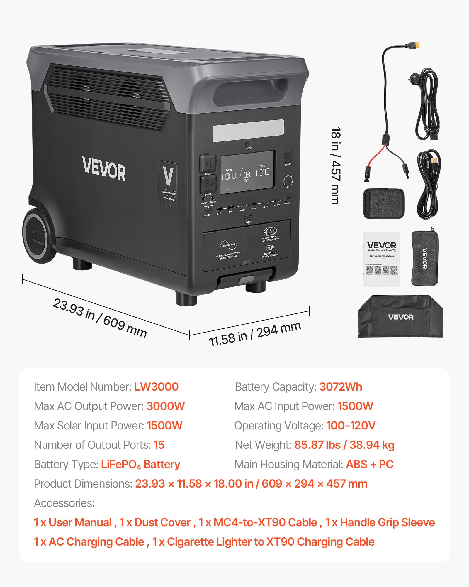 Portable Power Station, 3000W Solar Generator Power Station, 3072Wh LiFePO4 Batt