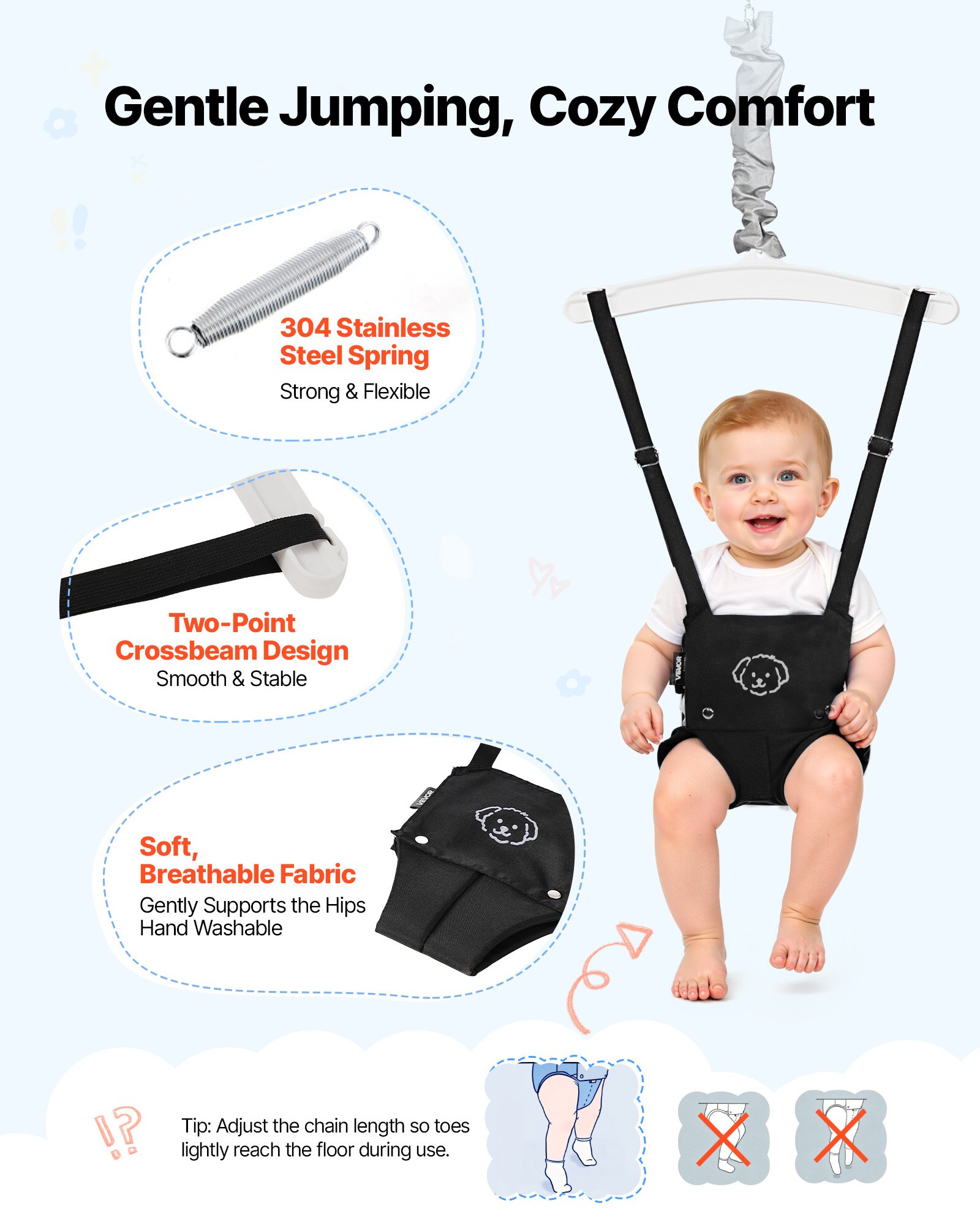 Toddler Swing And Jumper, 2 In 1 Swing Set And Bouncer, Soft Cushion With Foldable A-Frame Metal Stand, Heavy-Duty Thick Ropes, Easy To Install And Store, For Indoor Or Outdoor Play, Black