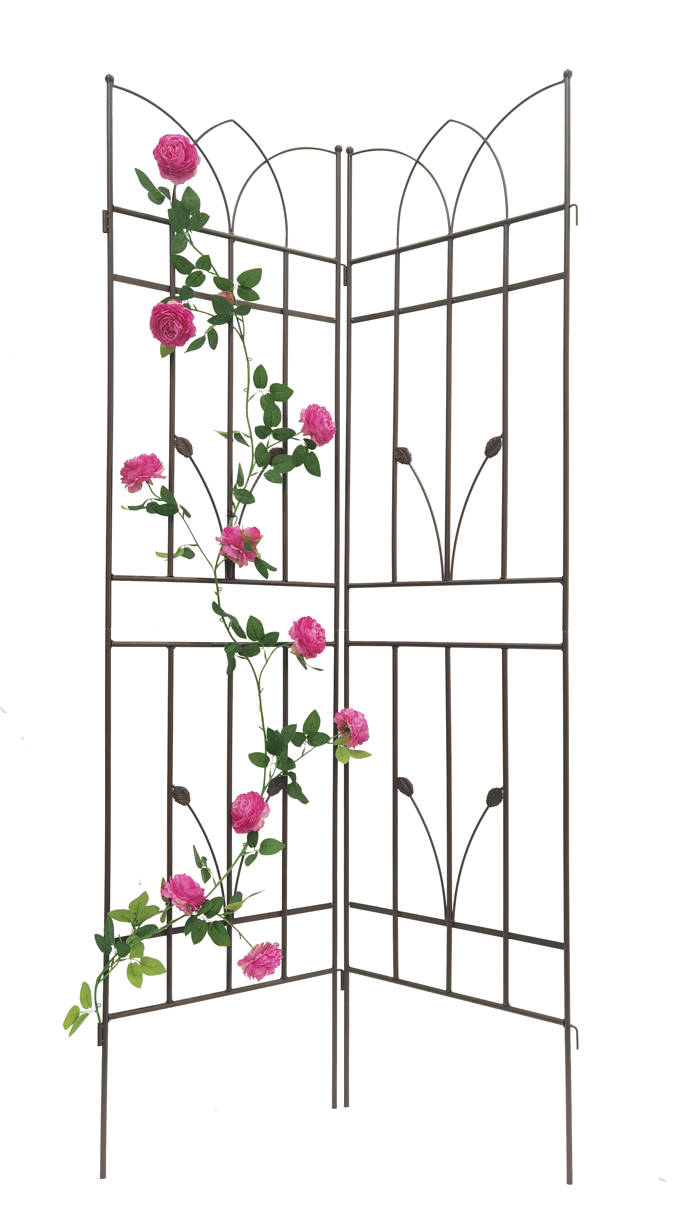 Metal Garden Trellis Set For Climbing Plants Rustproof Brown_voghion.com