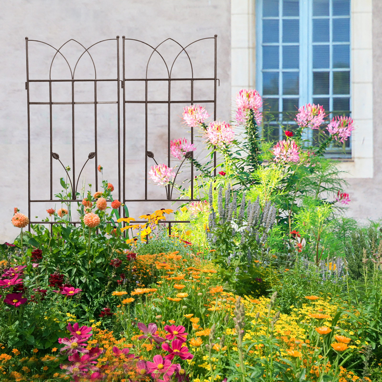 Metal Garden Trellis Set For Climbing Plants Rustproof Brown_voghion.com