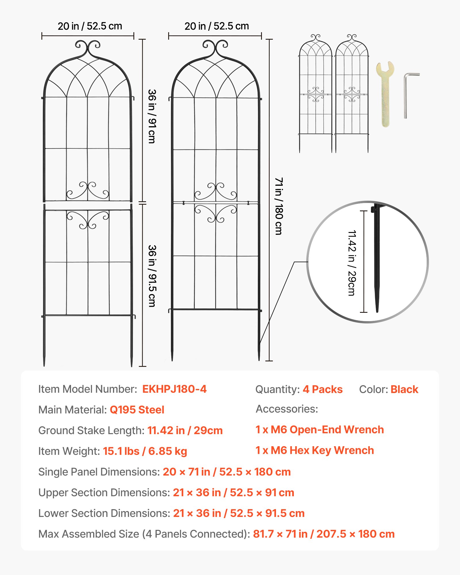 Garden Trellis, 71 X 20 Inch Rose Trellis, 4 Packs Garden Flower Rose Trellises With Powder-Coated Finish & Convenient Locking Design, Plant Support Trellises For Flowers, Vegetables, Roses - Image 1