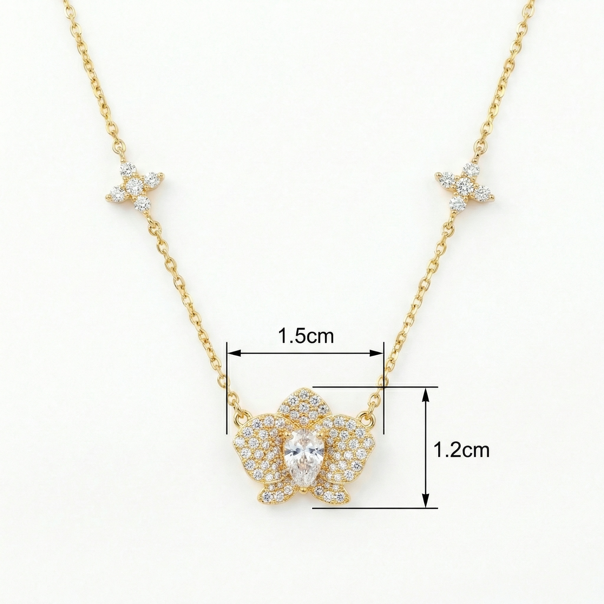 925 Sterling Silver Elegant Pavé Diamond Orchid Necklace Featuring a Pear-Shaped Centerpiece and Dainty Floral Accents  - Image 1