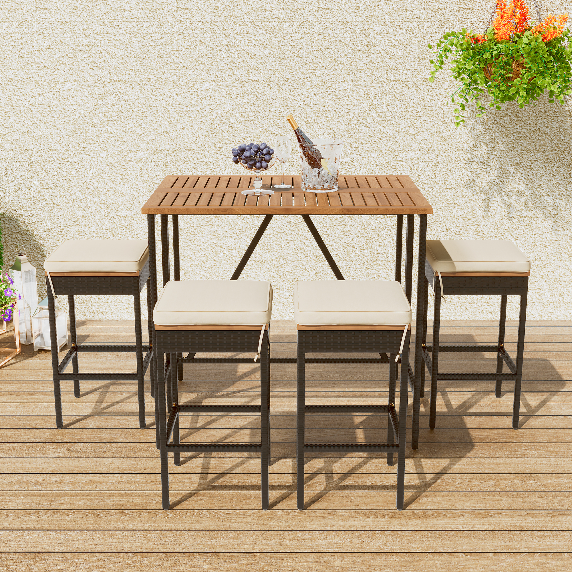 Acacia Wood Bar Height Patio Set