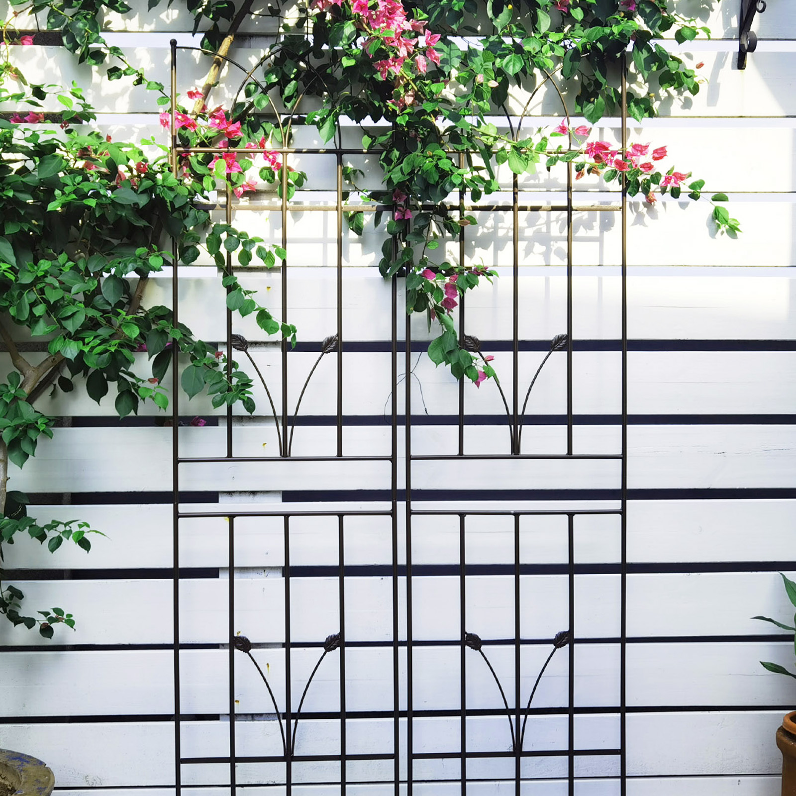 Metal Garden Trellis Set For Climbing Plants Rustproof Brown_voghion.com