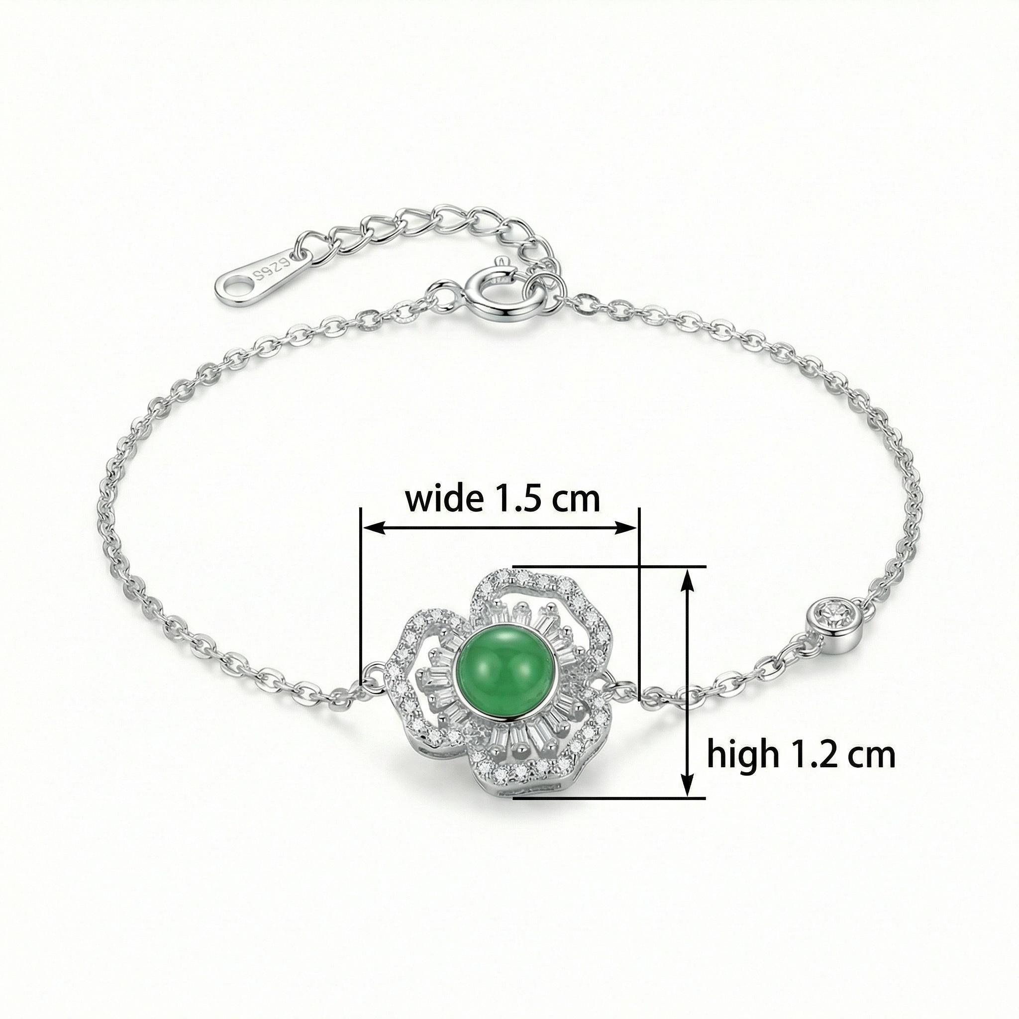 925 Sterling Silver Elegant S925 Sterling Silver Flower Bracelet with Green Gemstone and Zirconia
