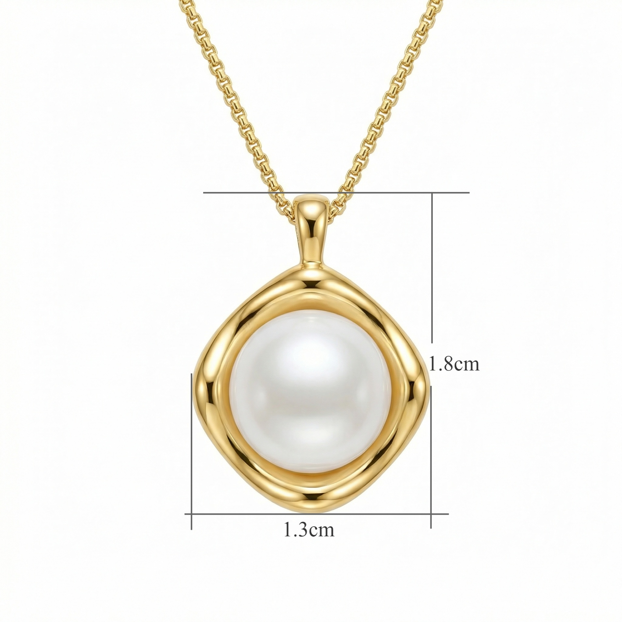 925 Sterling Silver Elegant Luminous Round Pearl Pendant Necklace in Sculpted Polished Cushion Frame Setting 