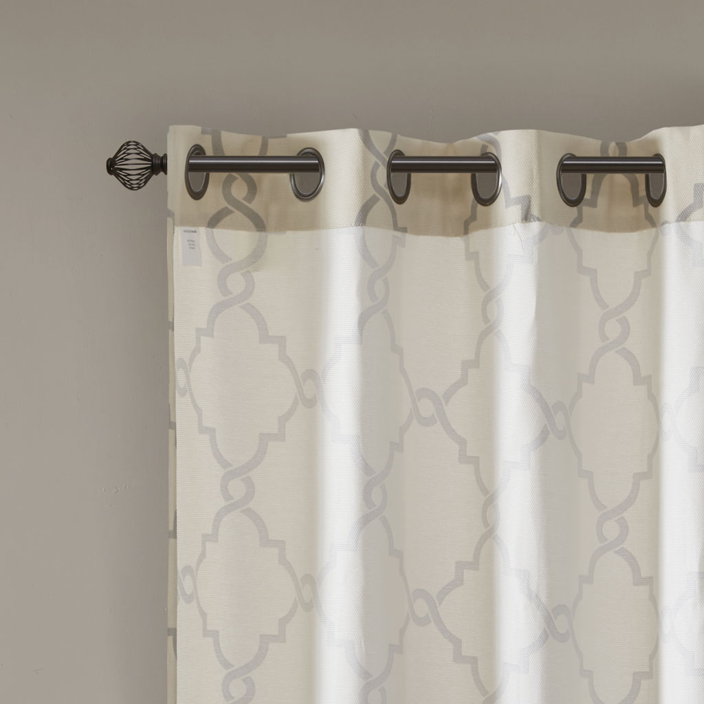 Fretwork Print Grommet Top Window Curtain Panel Only 1 Pc Panel_voghion.com