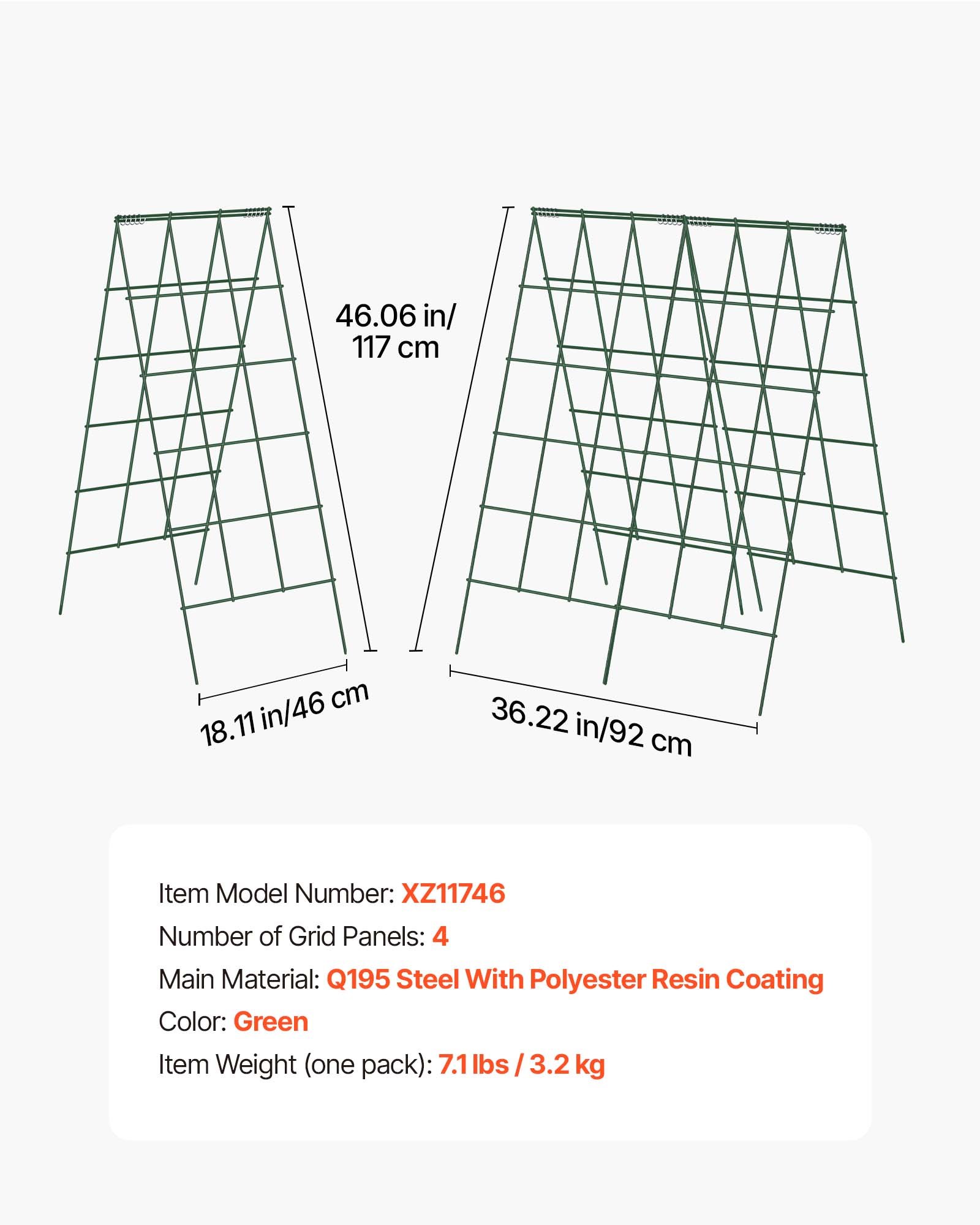 Cucumber Trellis 4 Pack, A-Frame Garden Trellises For Raised Bed, Metal Rustproof Coating Plant Support For Vine, Climbing Plants, Peas, Beans, Zucchini, Tomato, Flower (46.06 X 18.11 In X 4PCS) - Image 1