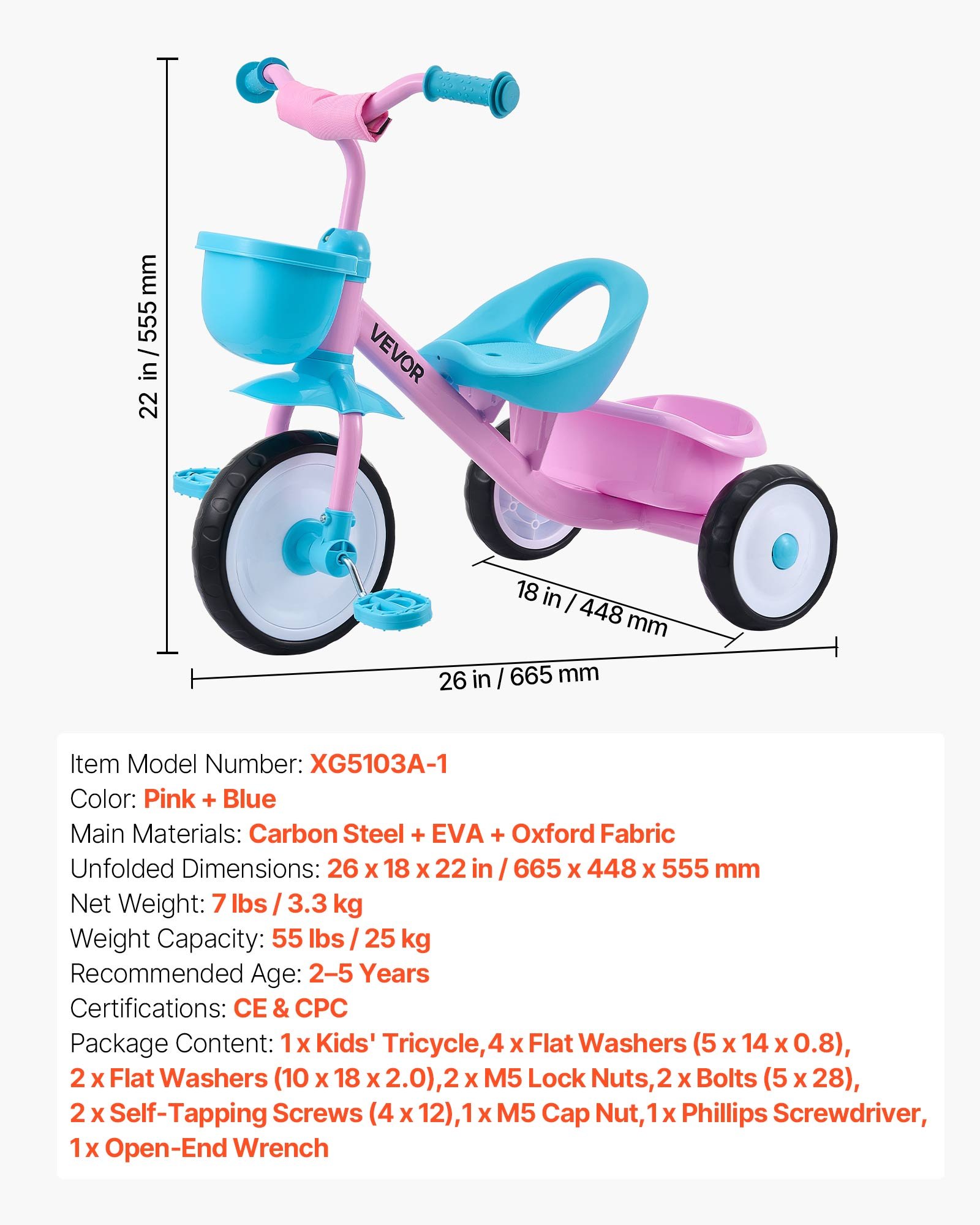 Toddler Tricycle For 2-5 Year Old, Kids Trike With Adjustable Seat, Storage Basket, Carbon Steel Frame, Handlebar Grips For Outdoor Play, Tricycle For Toddlers, Birthday Toy For Bo