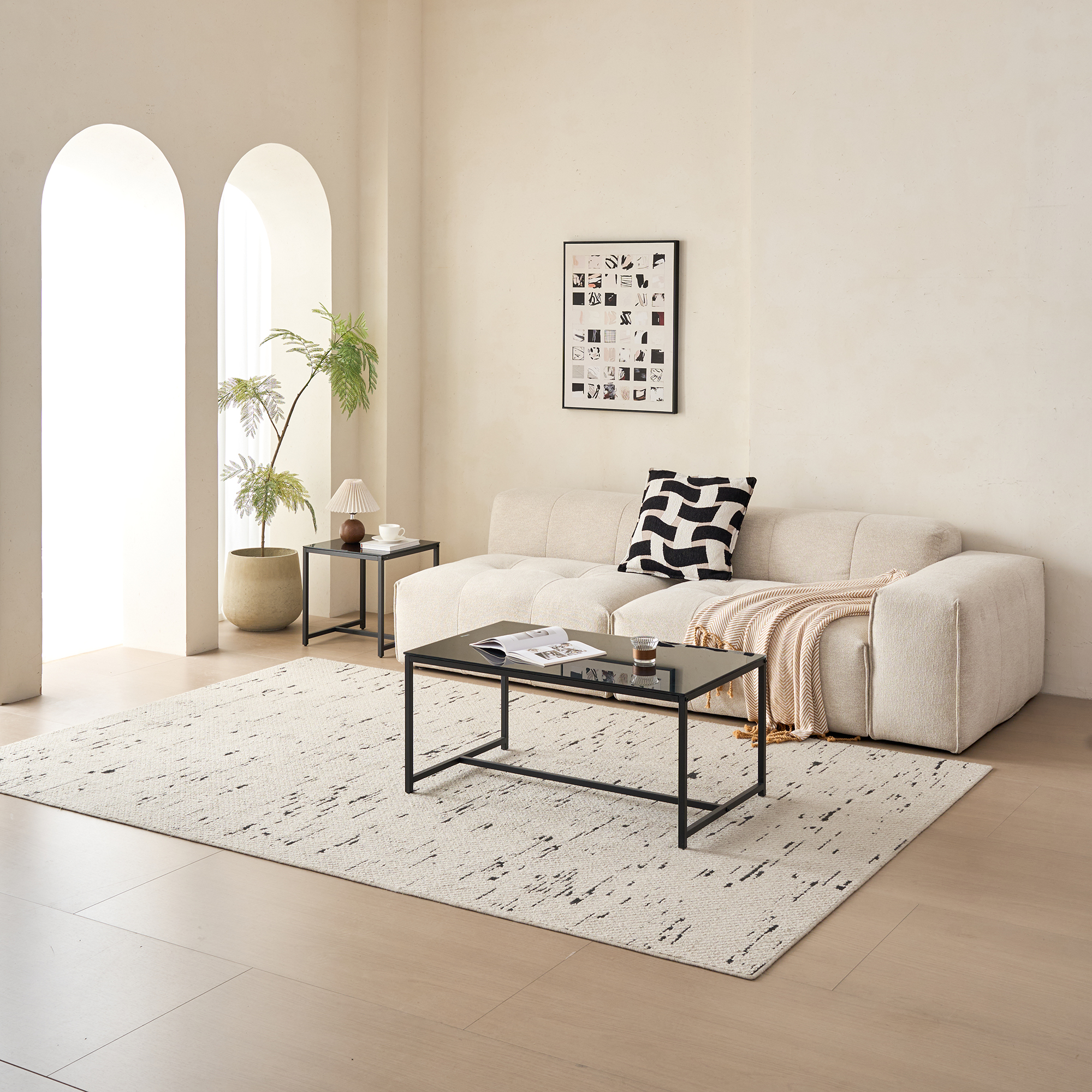 Black Glass CoffeeTable, Small Tea Table, Glass With Metal Legs Sofa Table