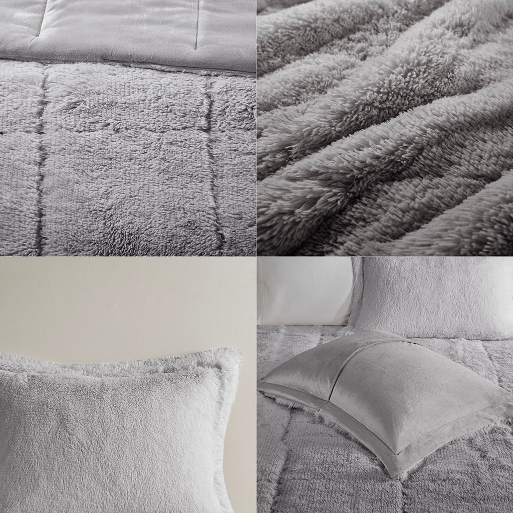 Full Queen Ombre Shaggy Long Fur Comforter Mini Set image 4