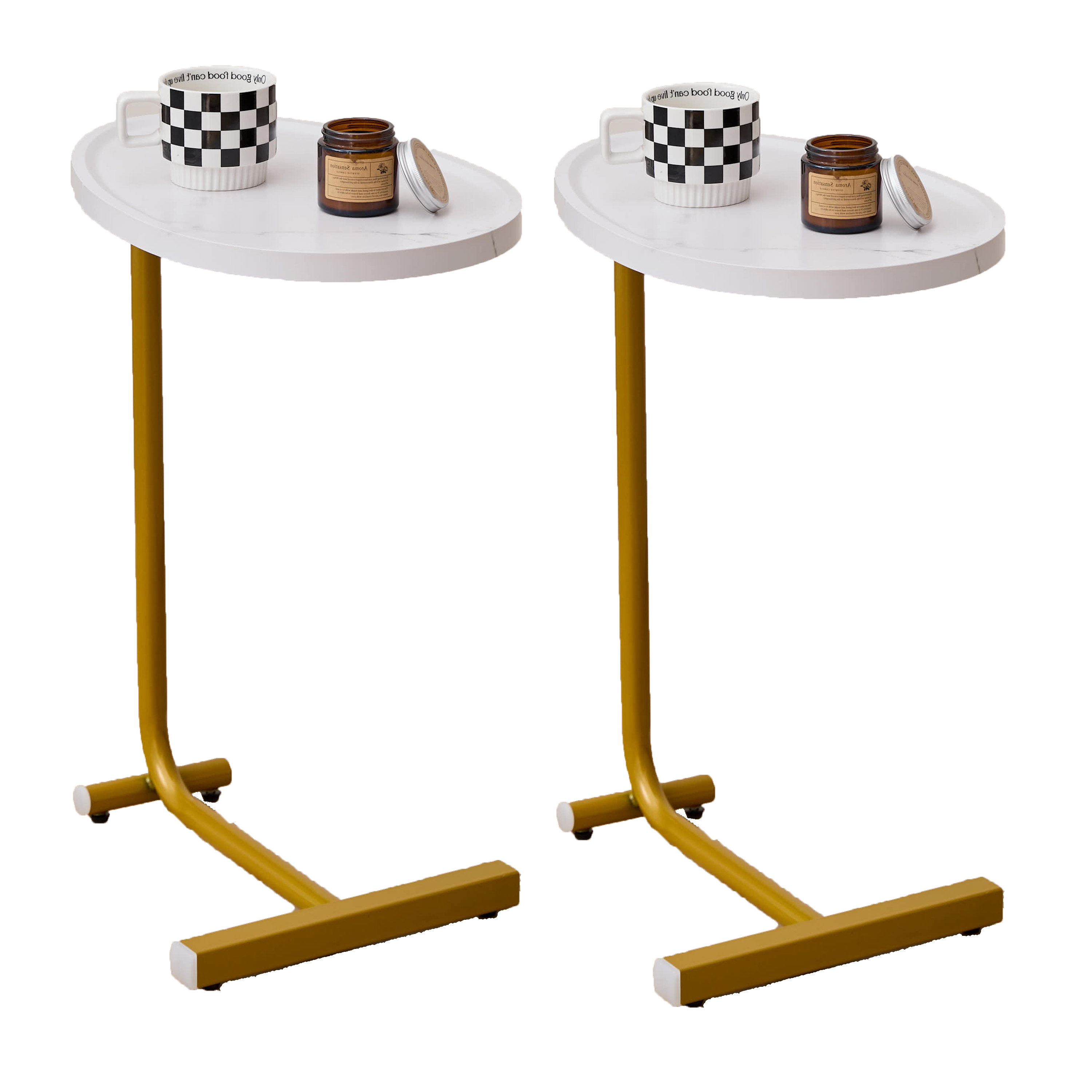 2-pieces White C-shaped Side Table, C Shaped End Table, Side Table For Couch And Bed, Small Side Table For Small Spaces - Image 1