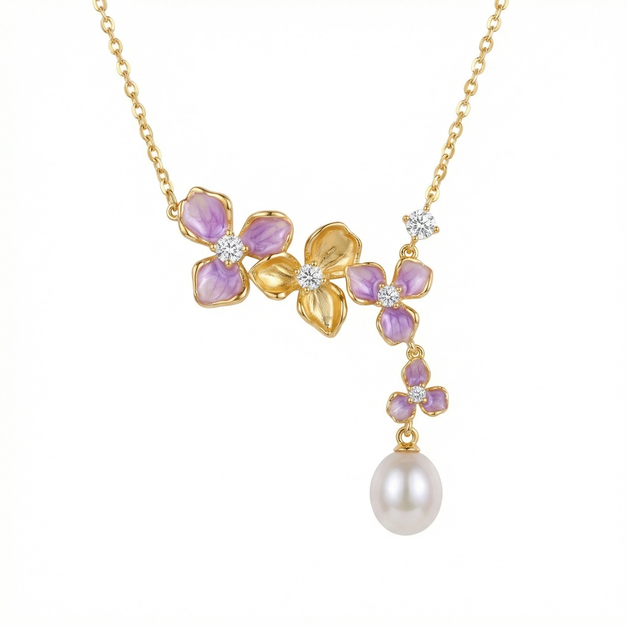 Sterling Silver Floral Pearl Necklace