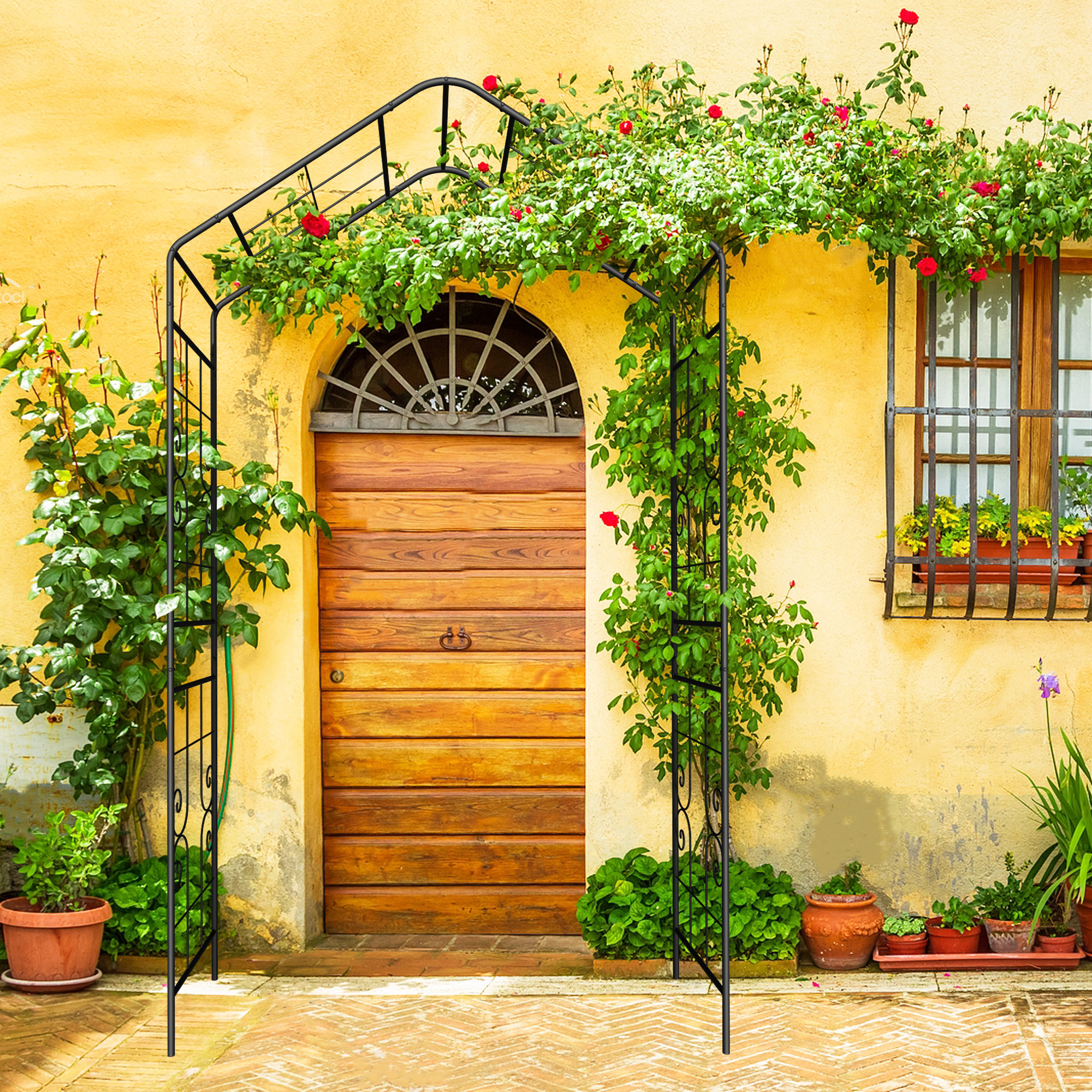 Metal Garden Arch L56.3  X W16.93  X H94.5  Climbing Plants Support Rose Arch Outdoor Black