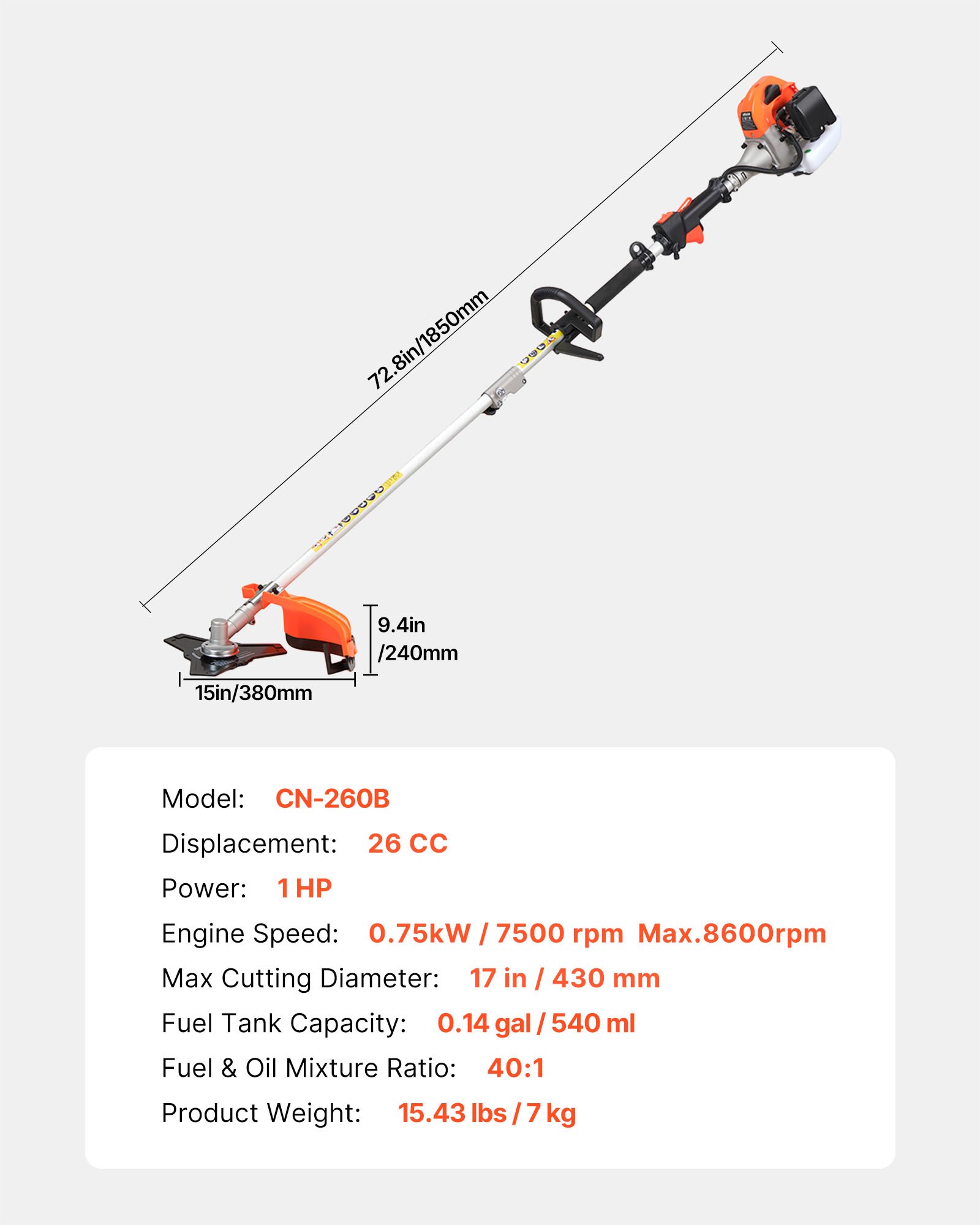 String Trimmer, 26cc 2 In 1 Weed Wacker Gas Powered, 17" Cordless Grass Trimmer With 10" Brush Cutter, Shoulder Strap & 3T Blade, 2-Stroke Heavy-Duty Gas Weed Wacker For Quick Grass Cleaning