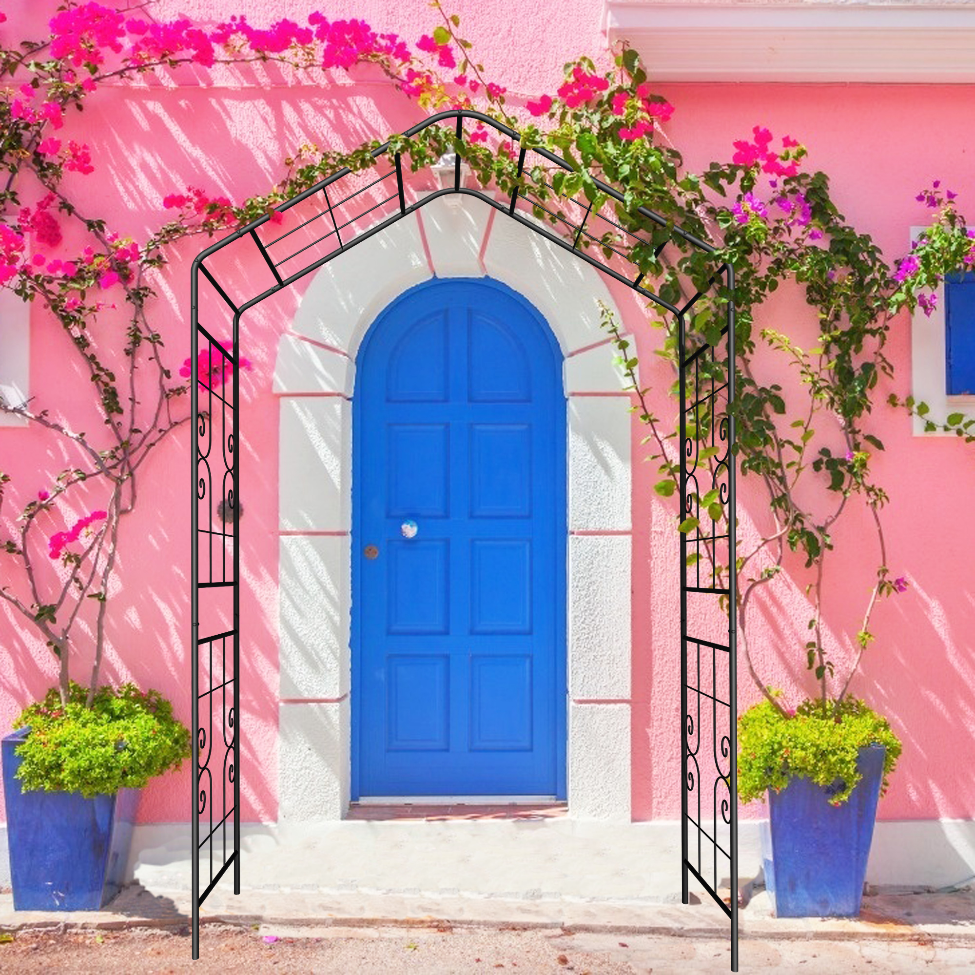 Metal Garden Arch L56.3  X W16.93  X H94.5  Climbing Plants Support Rose Arch Outdoor Black - Image 1