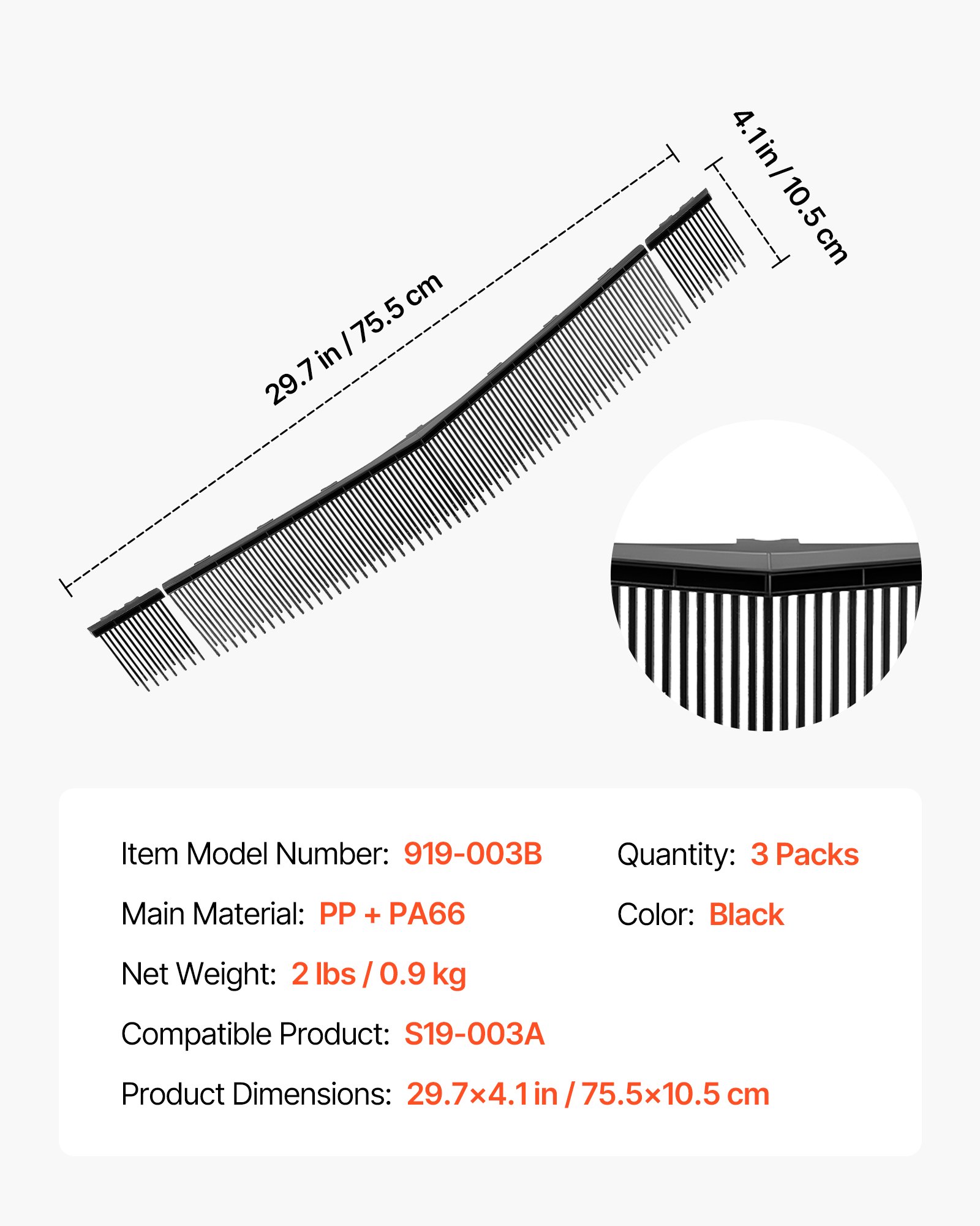 3 Packs Lawn Sweeper Brush Replacement, Compatible With 30 In Lawn & Leaf Collector Sweepers, Yard Sweeper Brush Paddle With Durable V-Shaped Bristles For Easy Grass Leaf Cleanup - Image 1